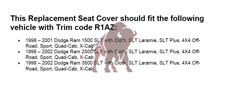 1998-2002 Dodge Ram 1500 2500 3500 SLT Laramie Seat Cover in Cloth with Dark Gray skirt : Choose From Variation - Image 7
