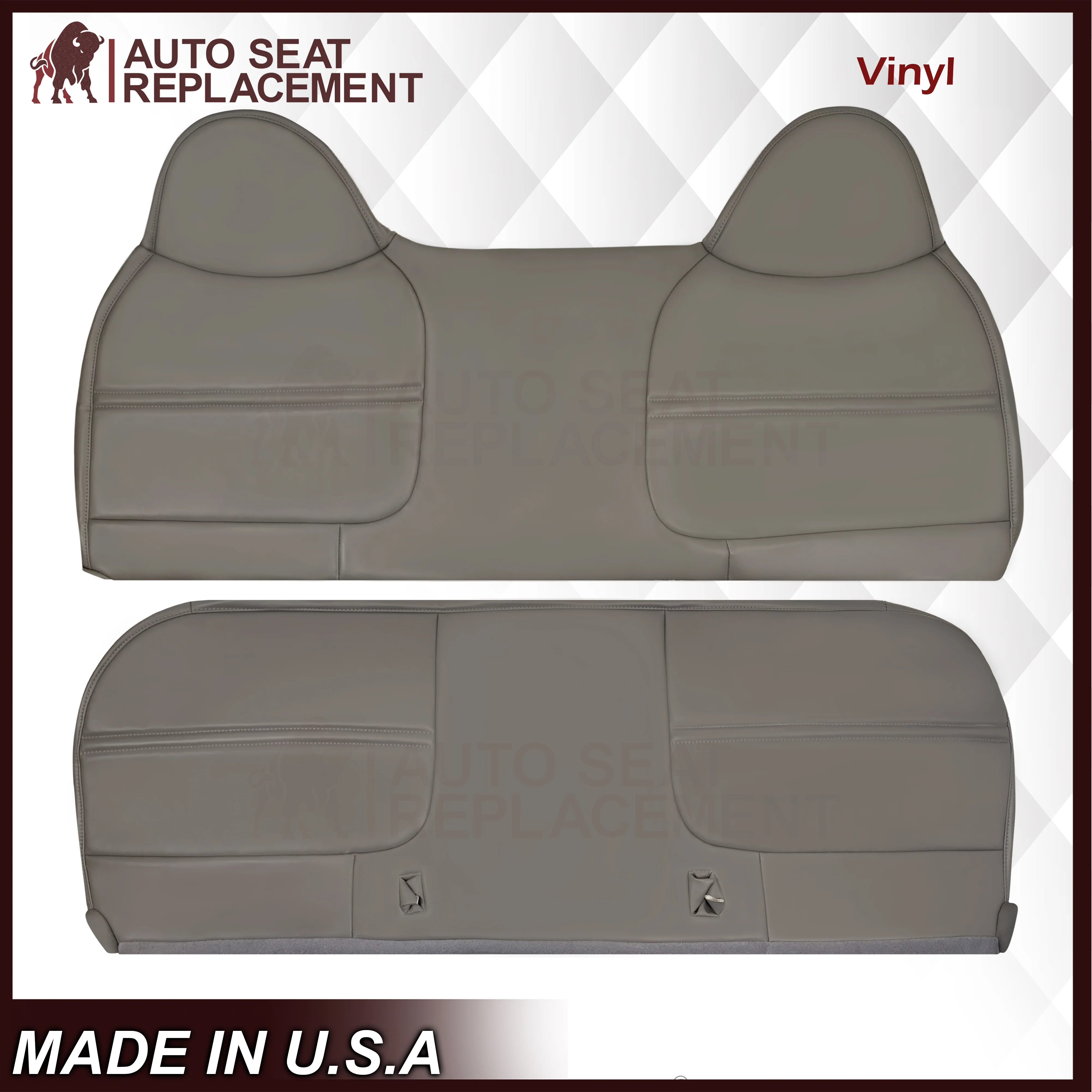 1999-2002 Ford F250 F350 F450 Super Duty XL Work Truck Synthetic Leather Front Bench Top & Bottom in Gray & Tan - Image 8