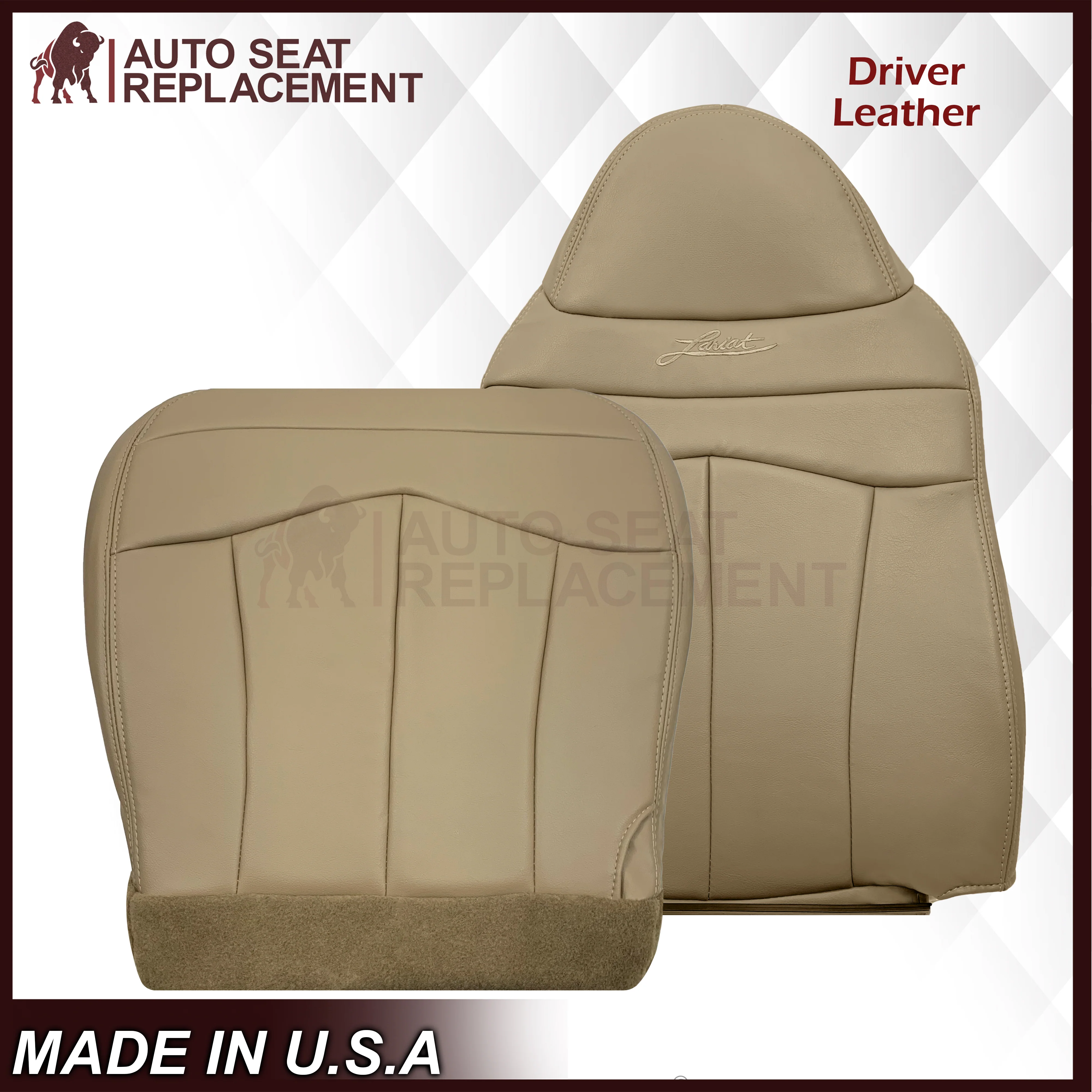 1999-2003 Ford F150 Lariat Replacement Seat Cover in Tan: Choose Leather or Vinyl - Image 13