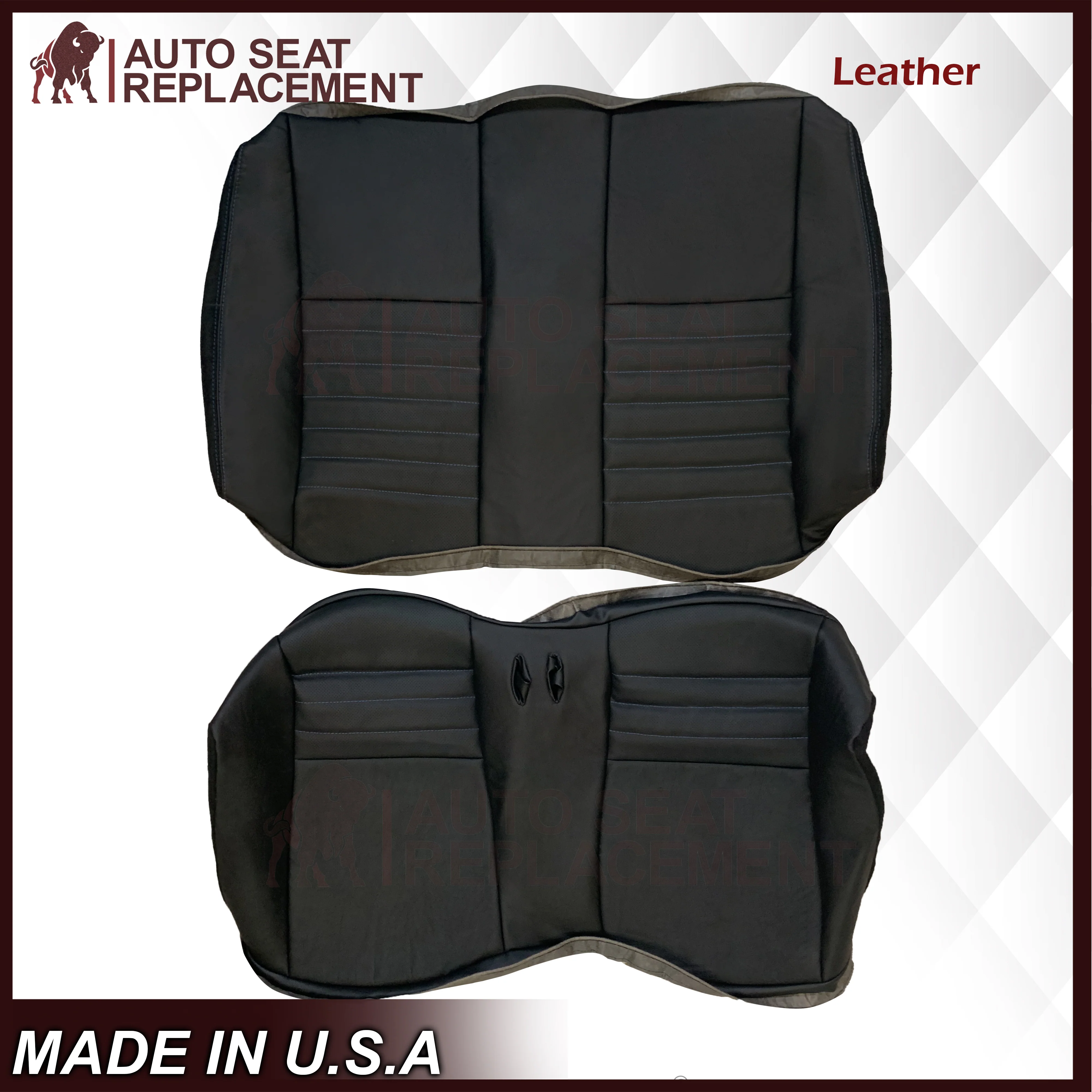 1999-2004 Ford Mustang GT Convertible Custom Blue Stitching Front & Second Row Seat Covers in Dark Charcoal Black: Choose From Variation - Image 13