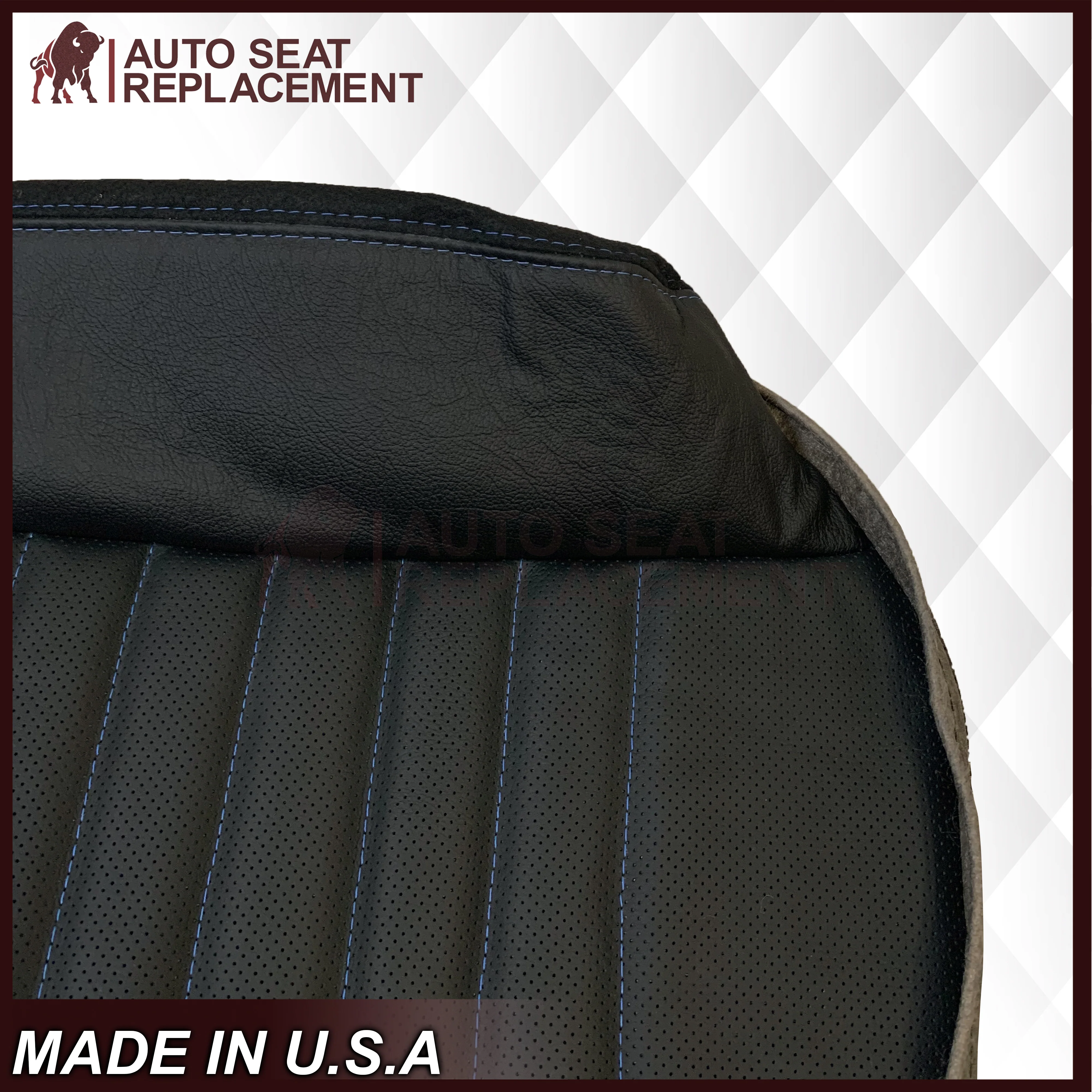 1999-2004 Ford Mustang GT Convertible Custom Blue Stitching Front & Second Row Seat Covers in Dark Charcoal Black: Choose From Variation - Image 24