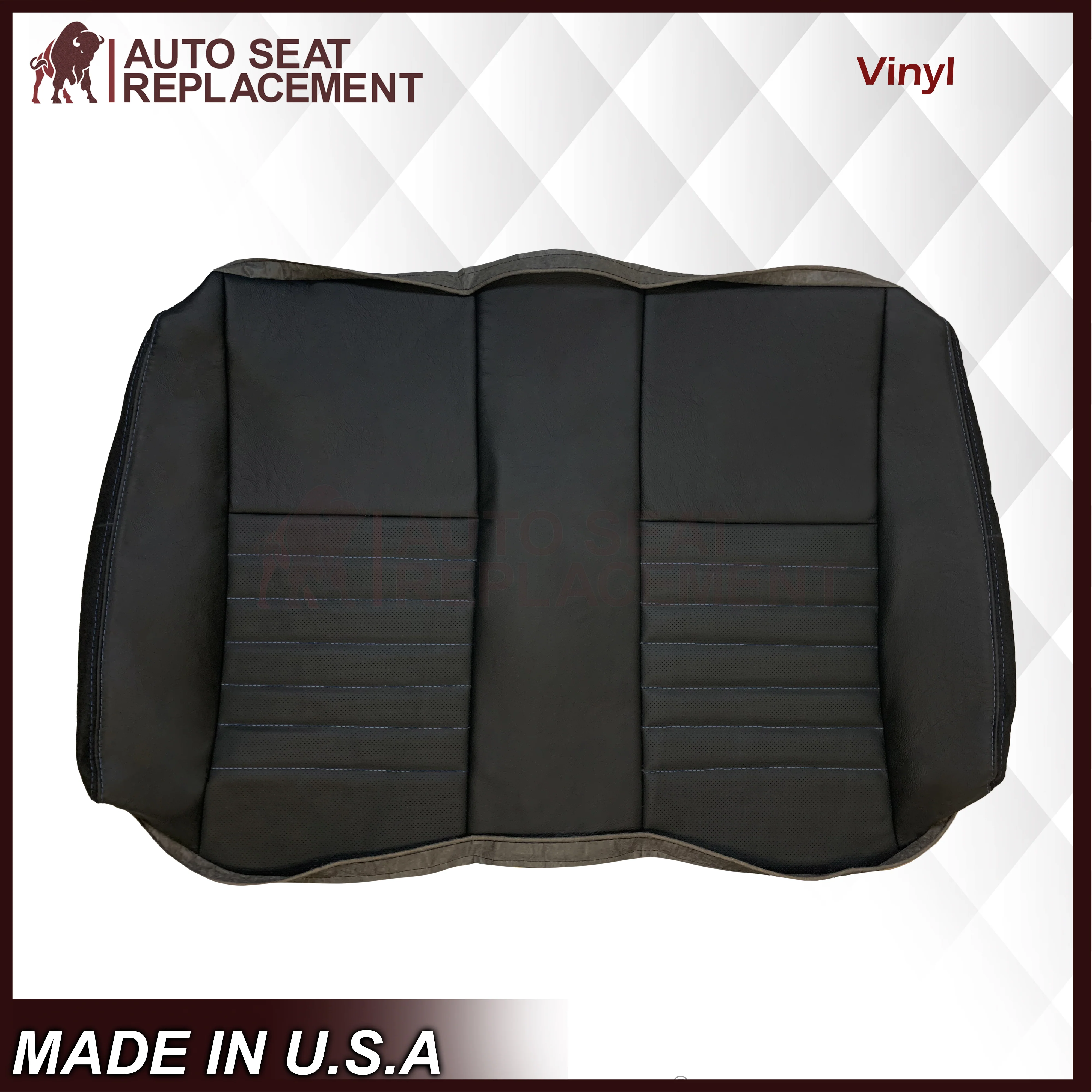 1999-2004 Ford Mustang GT Convertible Custom Blue Stitching Front & Second Row Seat Covers in Dark Charcoal Black: Choose From Variation - Image 37