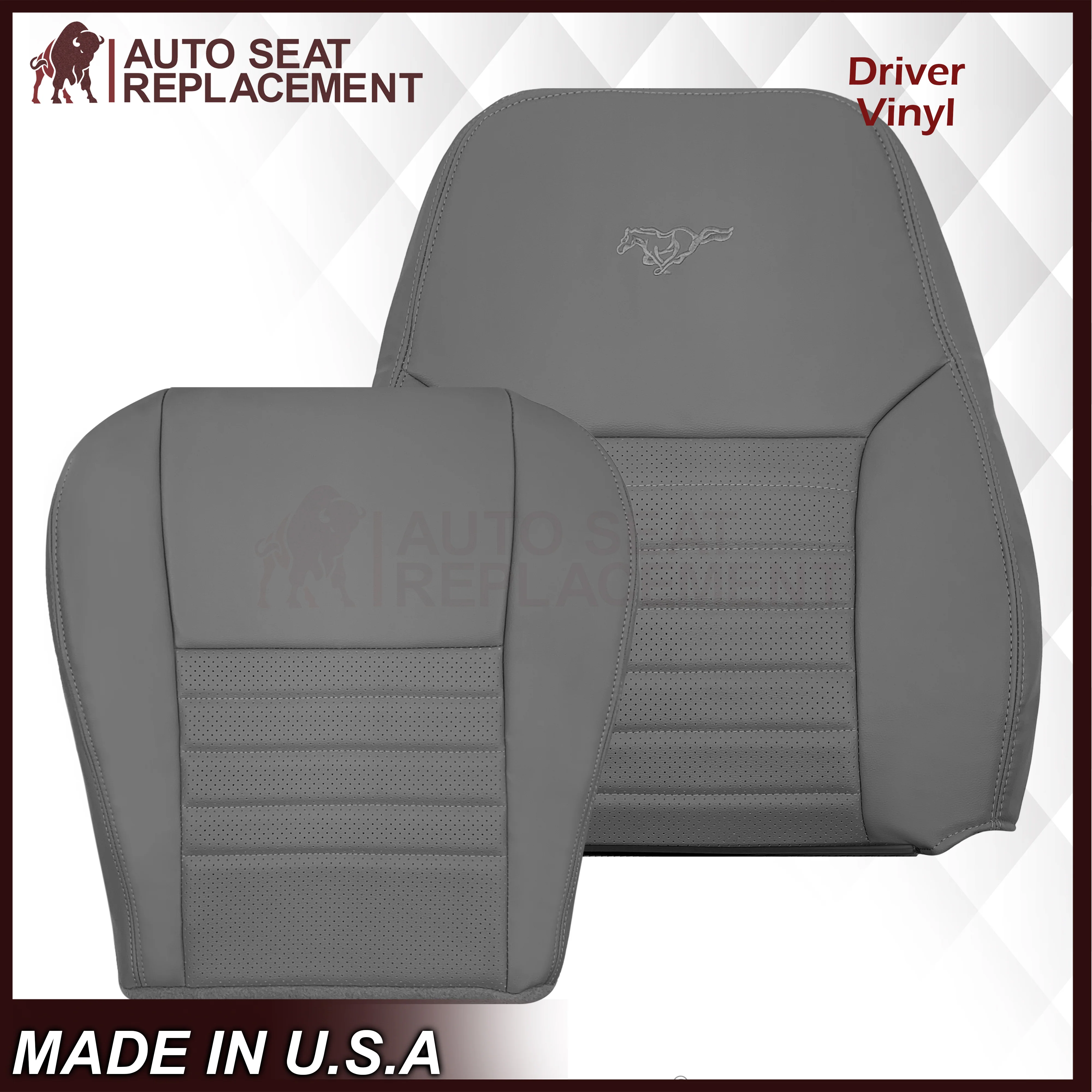 1999-2004 Ford Mustang GT V8 Replacement Cowhide Leather OR Synthetic Leather Seat Cover: Gray, Perforated - Image 19