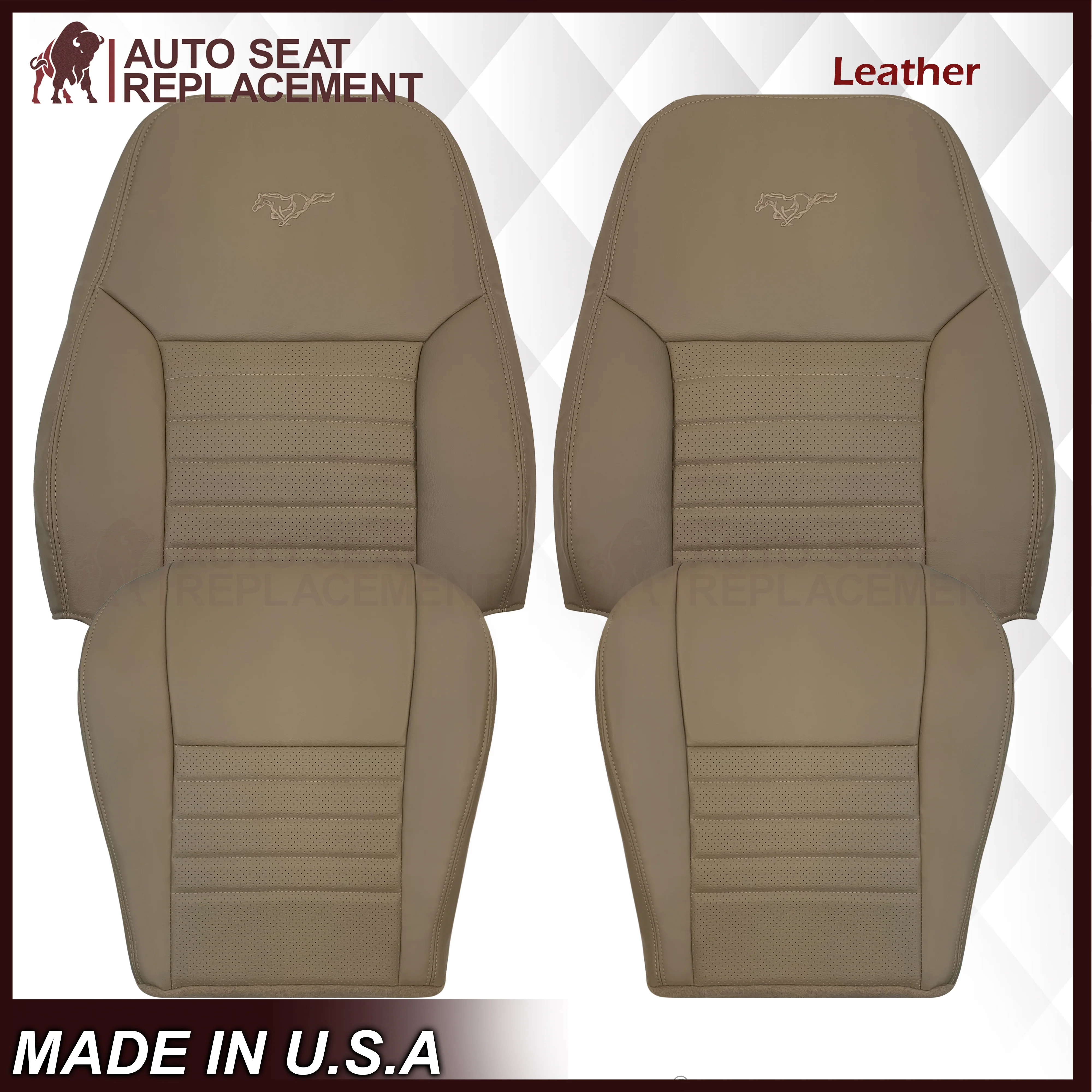1999-2004 Ford Mustang GT V8 Replacement Cowhide Leather OR Synthetic Leather Seat Cover: Tan, Perforated - Image 3