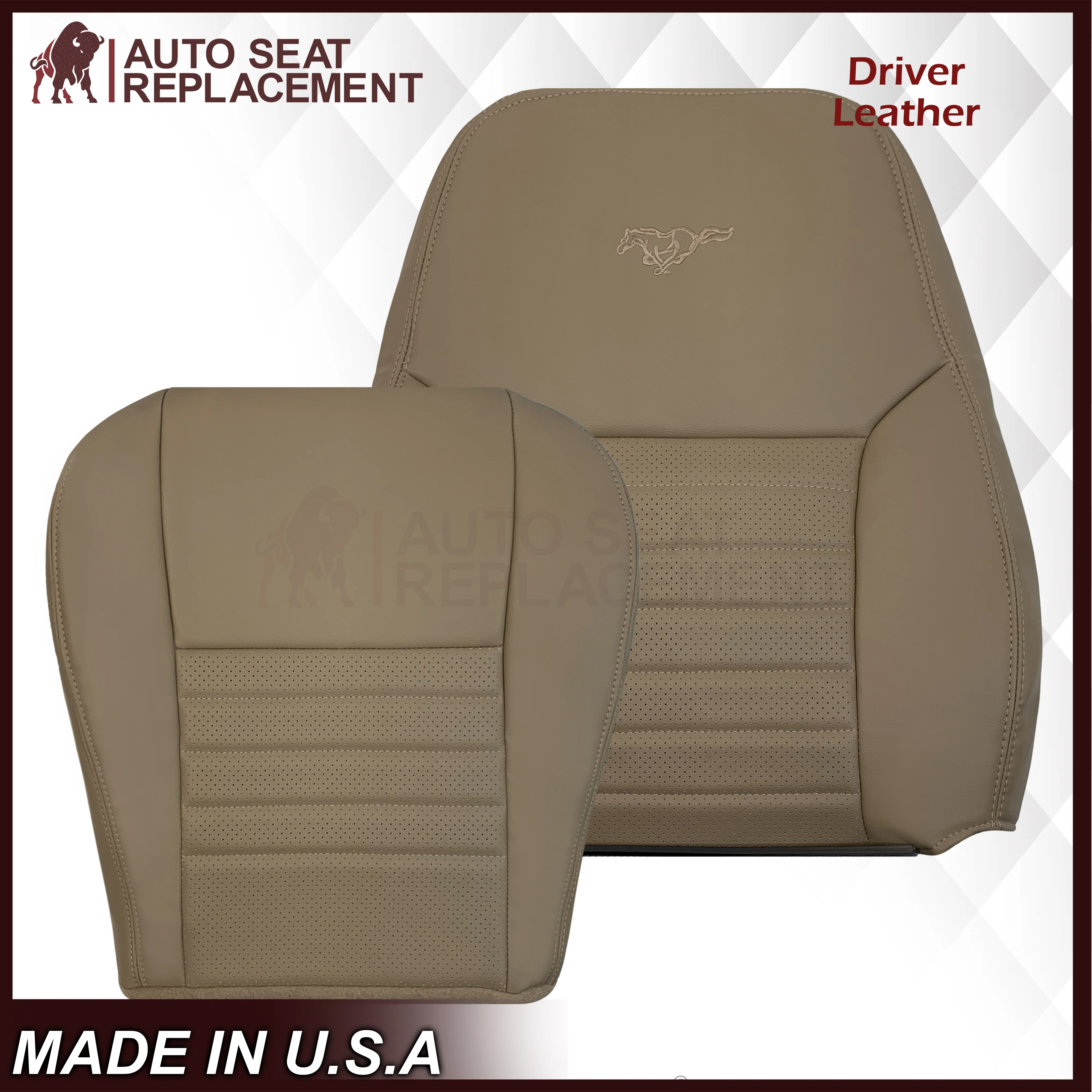 1999-2004 Ford Mustang GT V8 Replacement Cowhide Leather OR Synthetic Leather Seat Cover: Tan, Perforated - Image 6