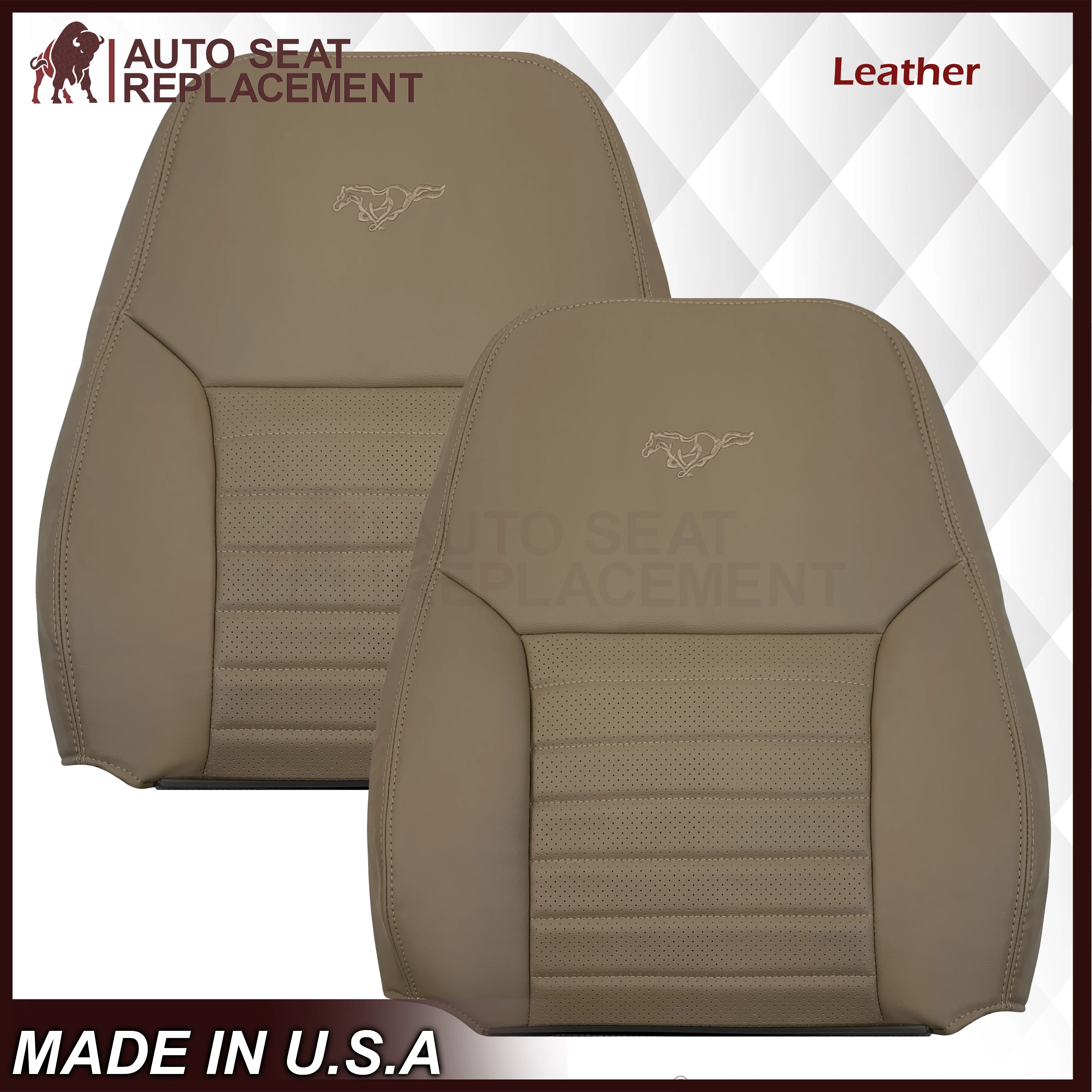 1999-2004 Ford Mustang GT V8 Replacement Cowhide Leather OR Synthetic Leather Seat Cover: Tan, Perforated - Image 7