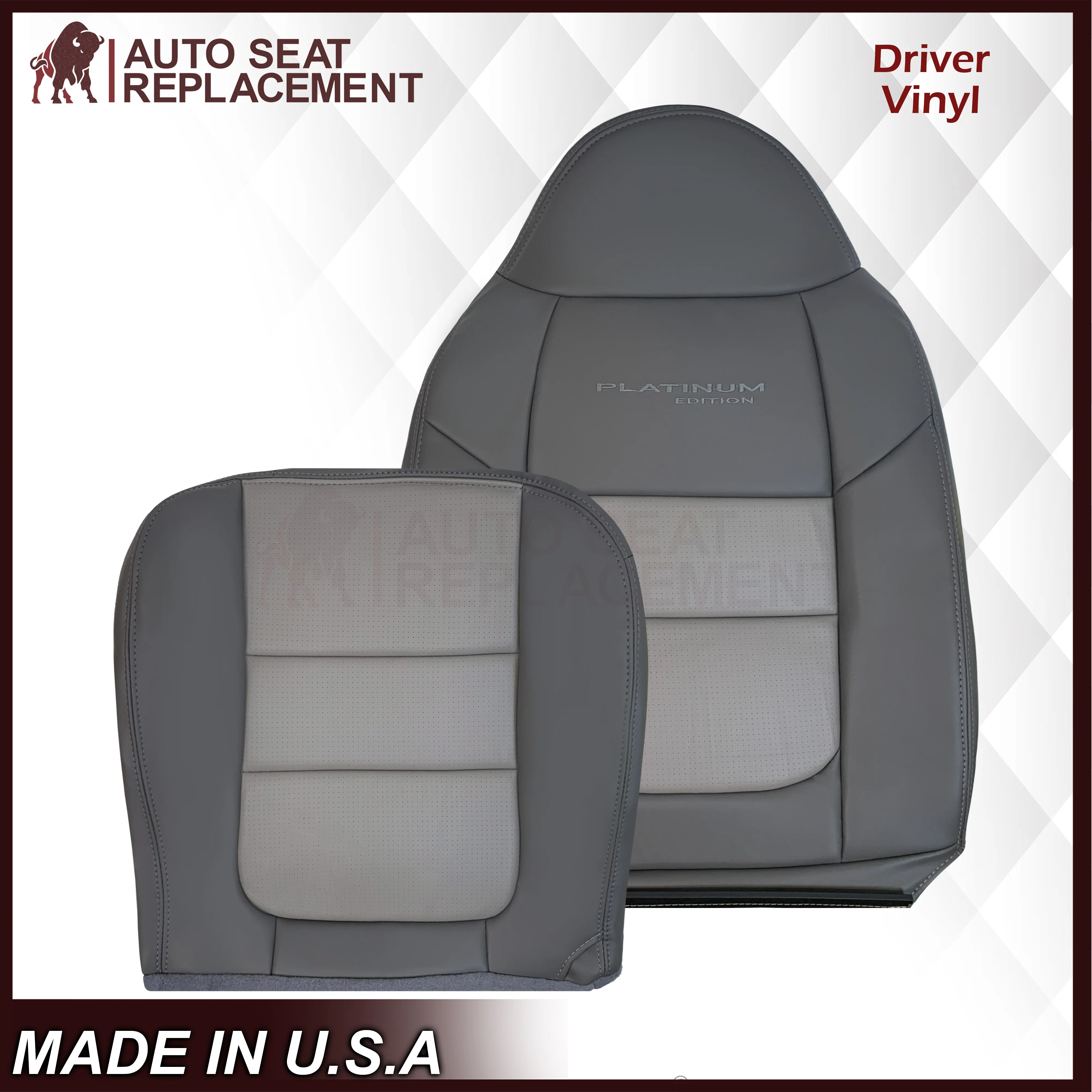 2001 Ford F250 Platinum Edition New Vinyl Replacement Seat Cover in 2-Tone Gray - Image 14