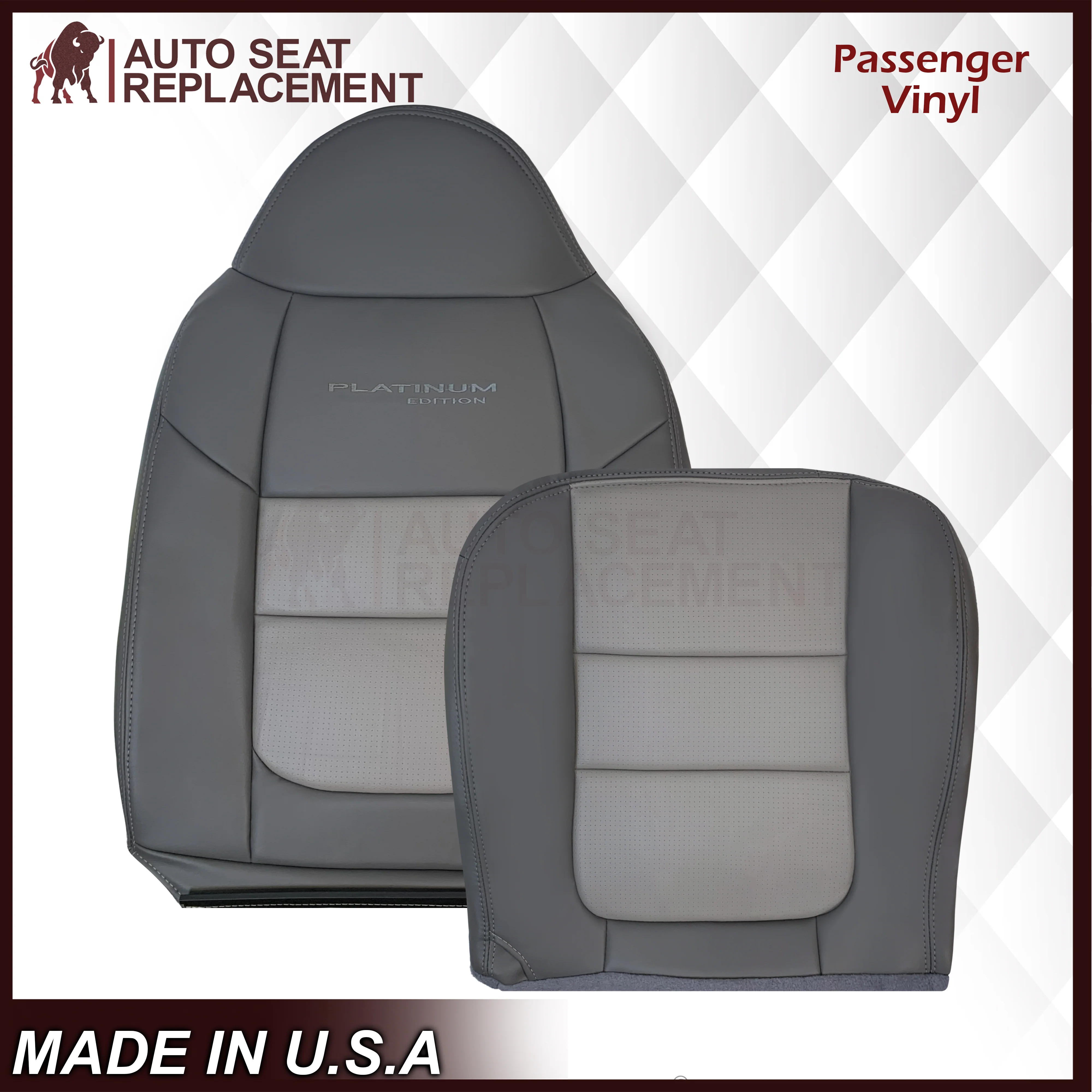 2001 Ford F250 Platinum Edition New Vinyl Replacement Seat Cover in 2-Tone Gray - Image 15
