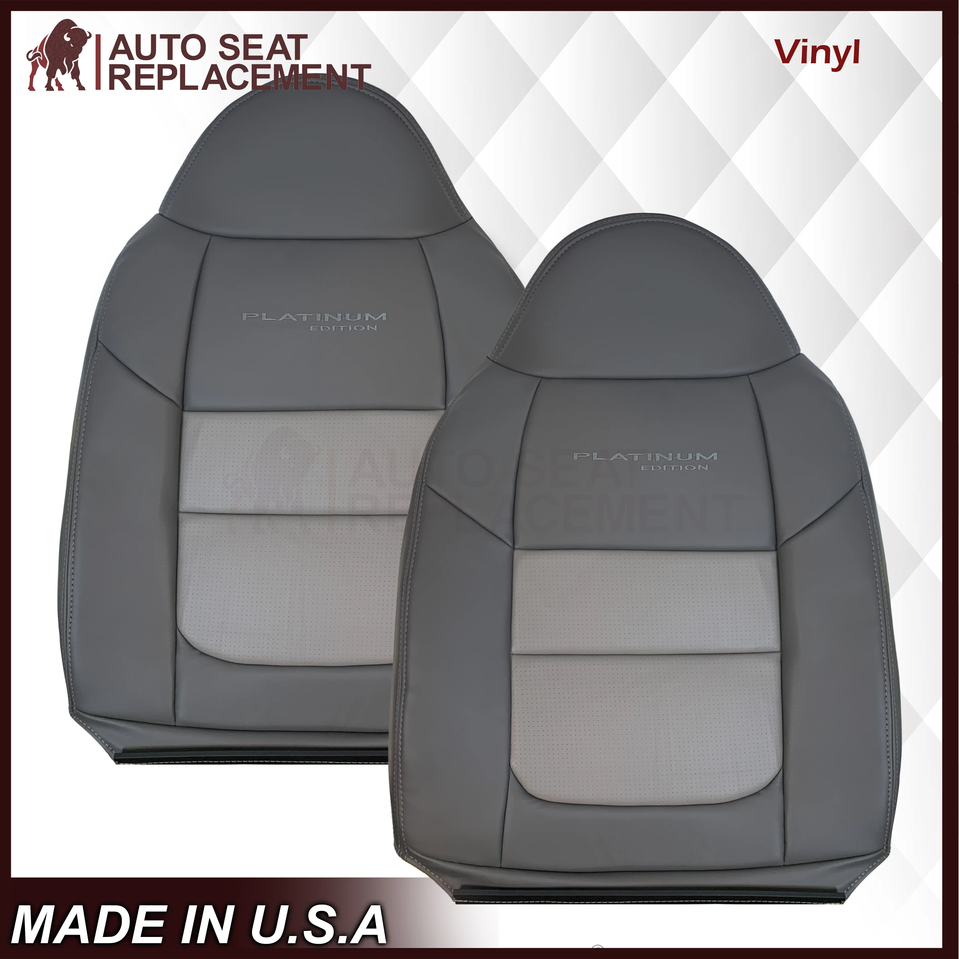 2001 Ford F250 Platinum Edition New Vinyl Replacement Seat Cover in 2-Tone Gray - Image 23