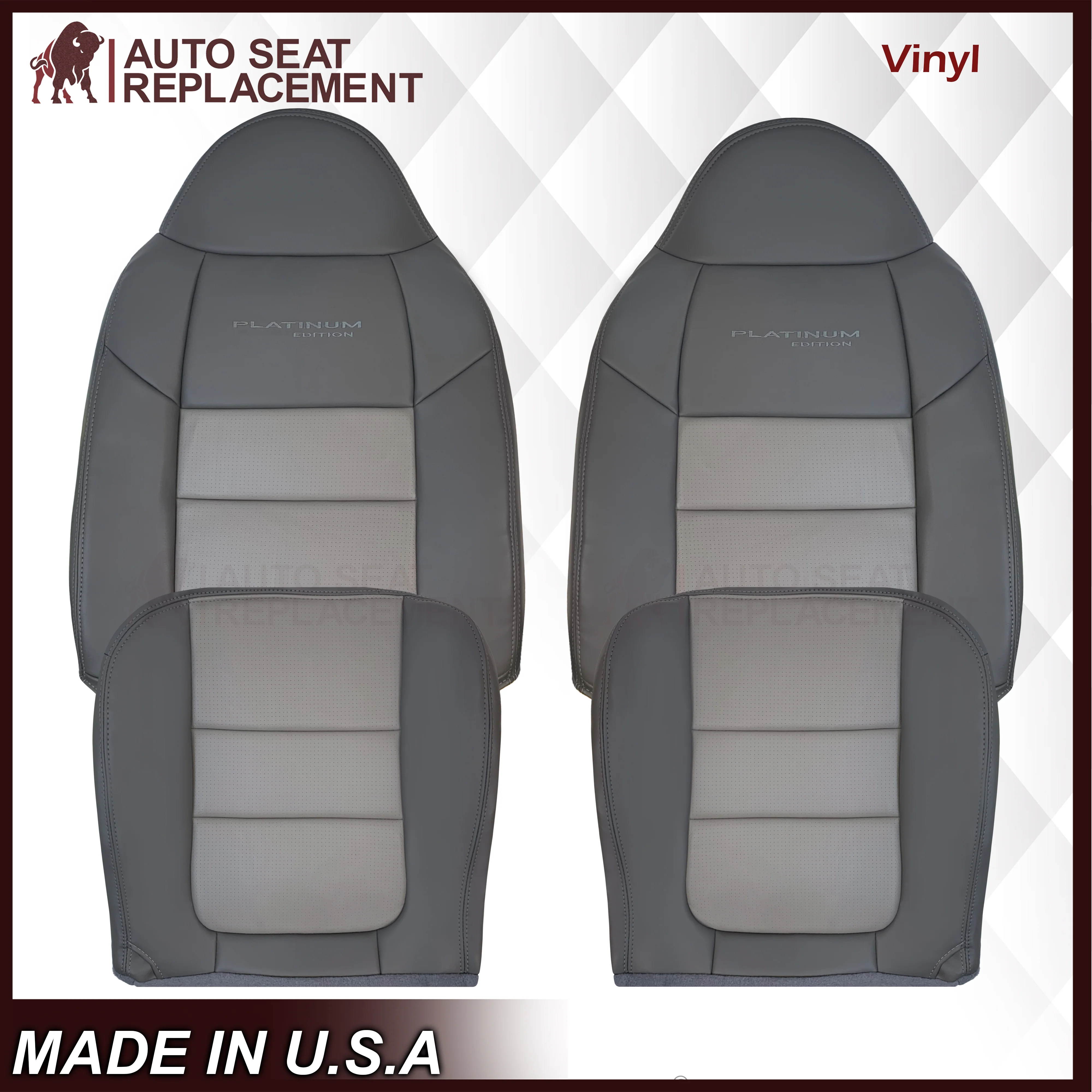 2001 Ford F250 Platinum Edition New Vinyl Replacement Seat Cover in 2-Tone Gray - Image 8