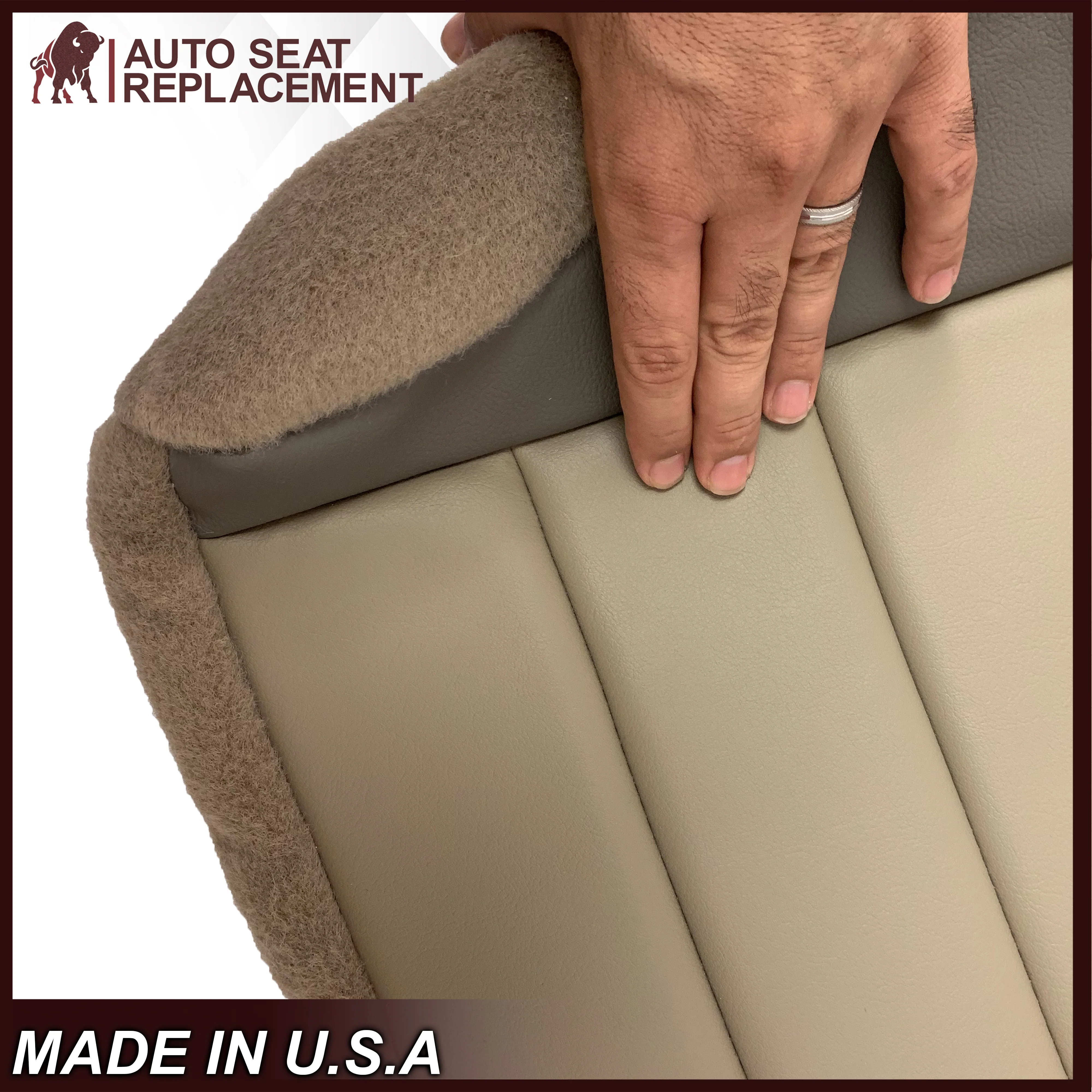 2002 2003 2004 Ford Excursion Eddie Bauer Edition Second Row 50/50 Captain Chair Seat Covers In 2 Tone Tan-Gray: Choose From Variations - Image 13