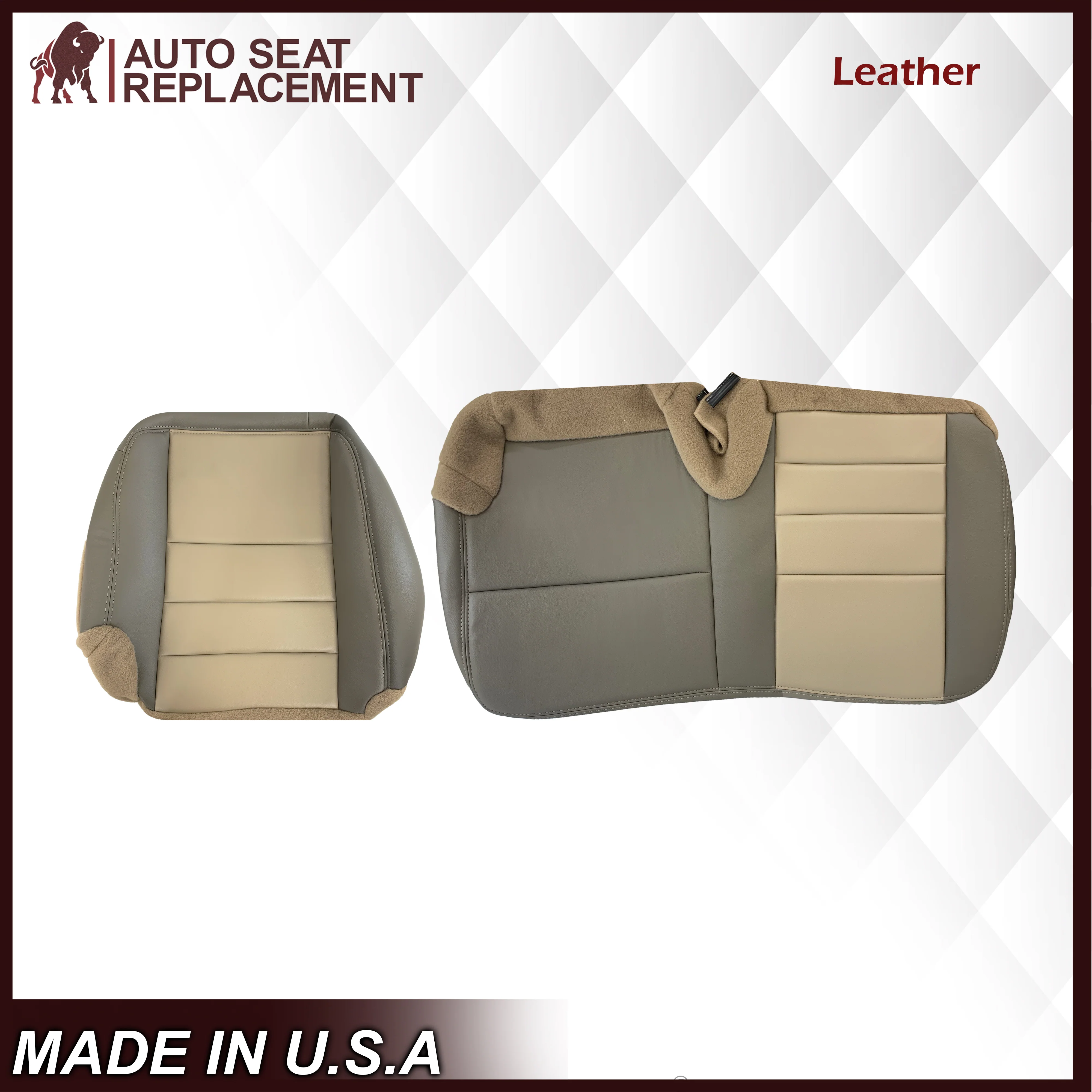 2002 2003 2004 Ford Excursion Eddie Bauer Edition Second Row 60/40 Seat Covers In 2 Tone Tan-Gray: Choose From Variations - Image 11
