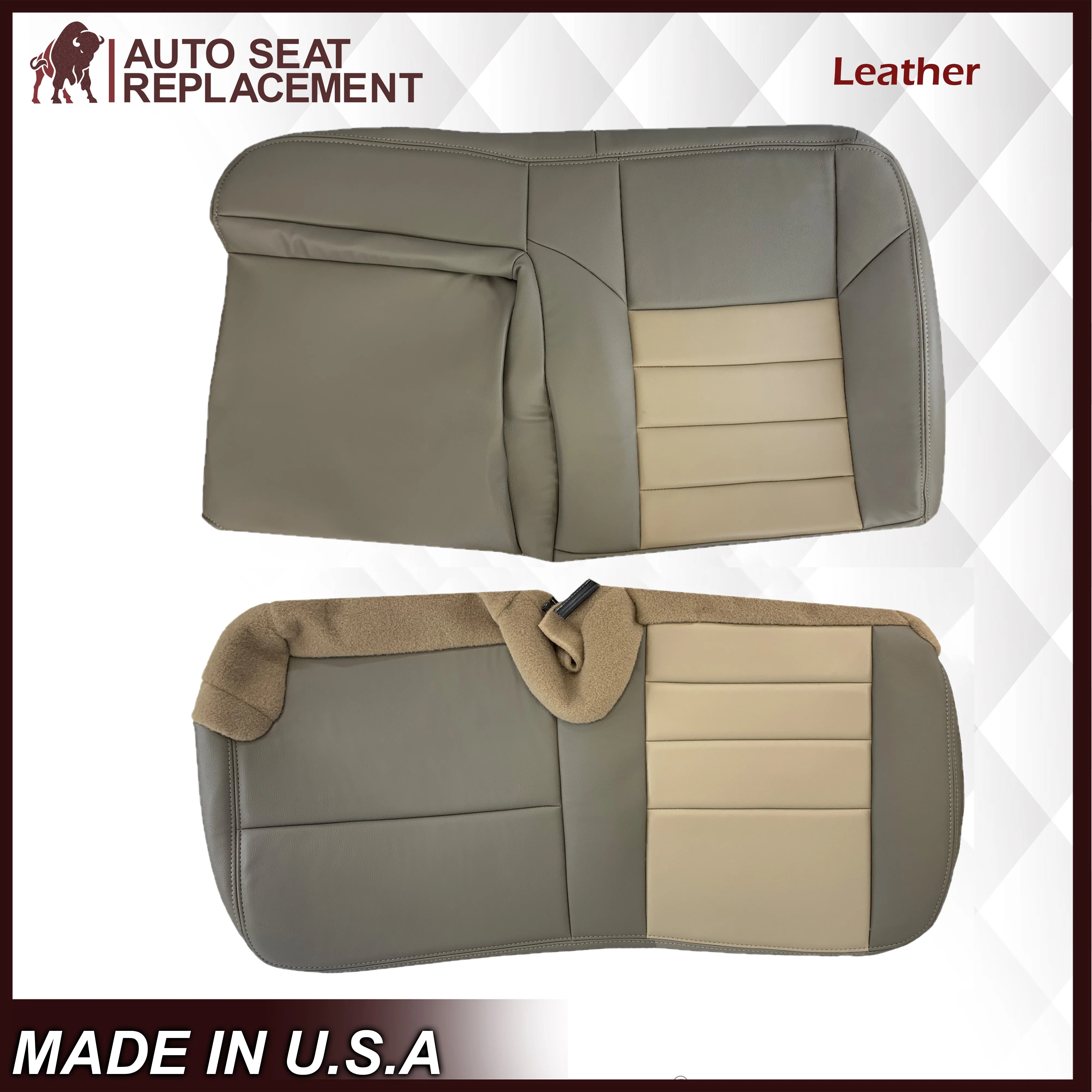 2002 2003 2004 Ford Excursion Eddie Bauer Edition Second Row 60/40 Seat Covers In 2 Tone Tan-Gray: Choose From Variations - Image 19