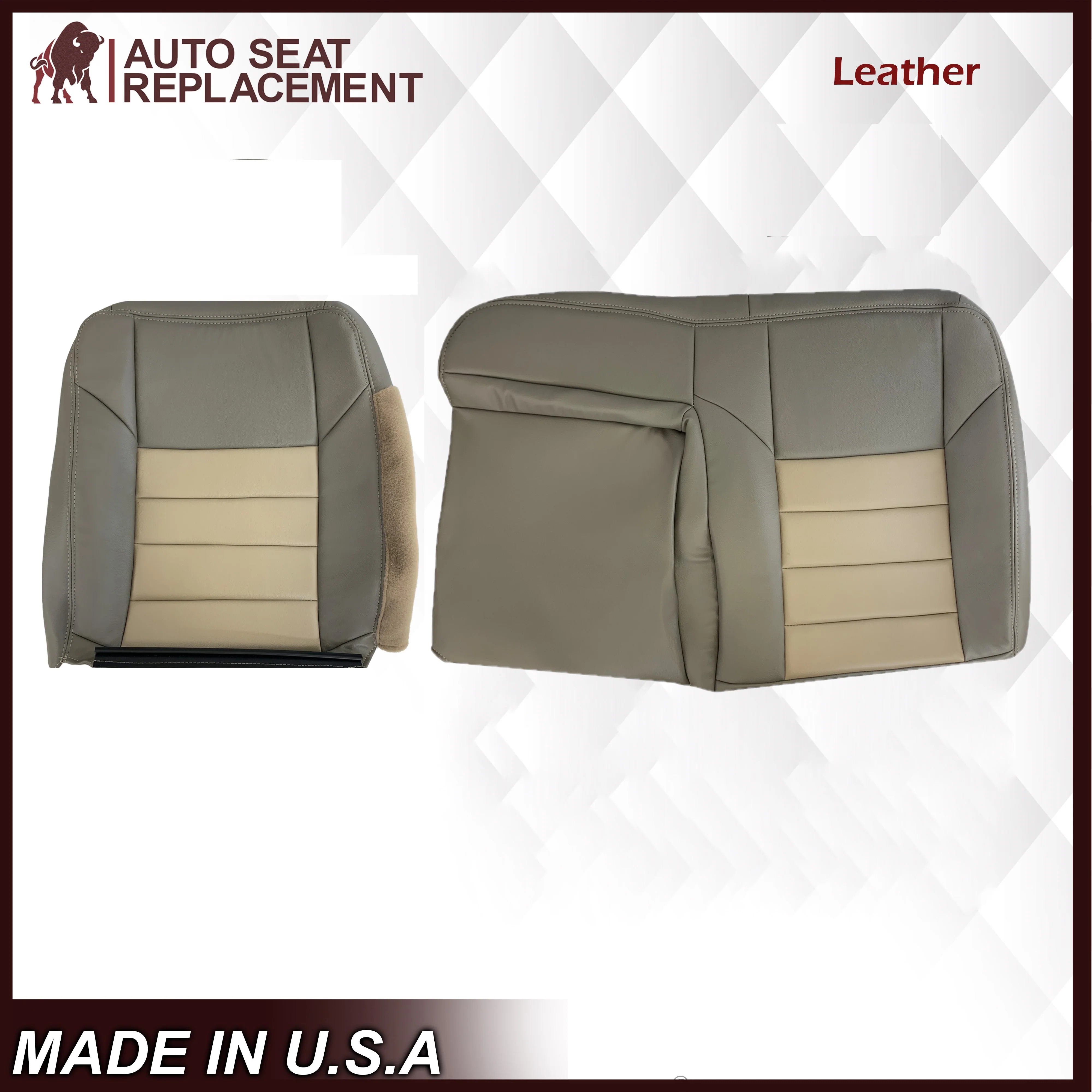 2002 2003 2004 Ford Excursion Eddie Bauer Edition Second Row 60/40 Seat Covers In 2 Tone Tan-Gray: Choose From Variations - Image 24