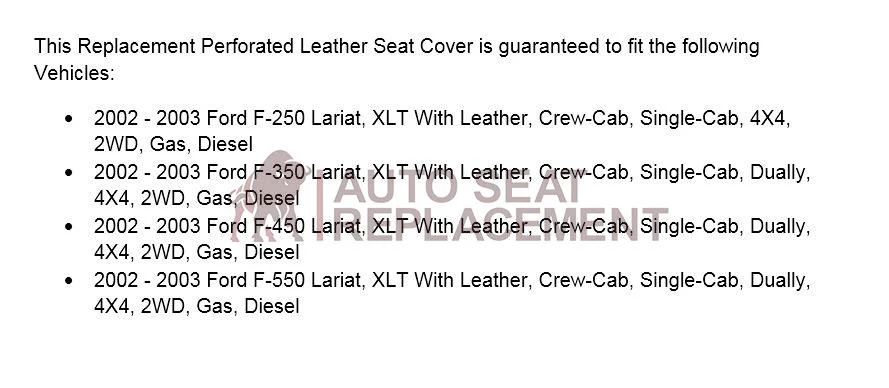2002-2003 Ford F250 F350 Lariat Perforated Seat Cover in Gray: Choose Leather or Vinyl - Image 24