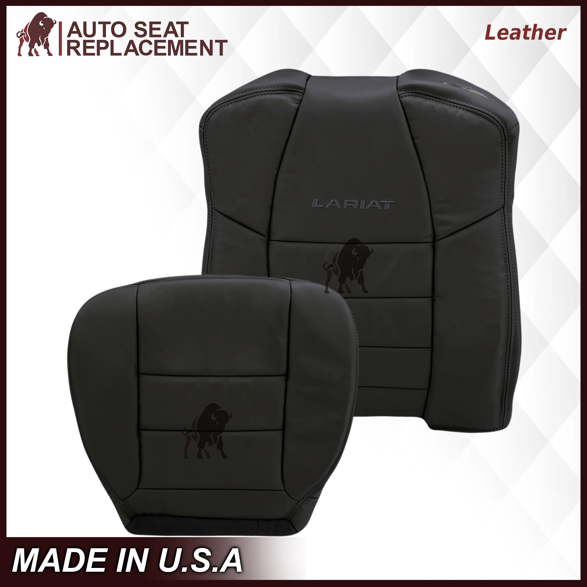 2002-2007 Ford F250/F350/F450/F550 Lariat Extended Cab Seat Cover in Black: Choose Leather or Vinyl - Image 9