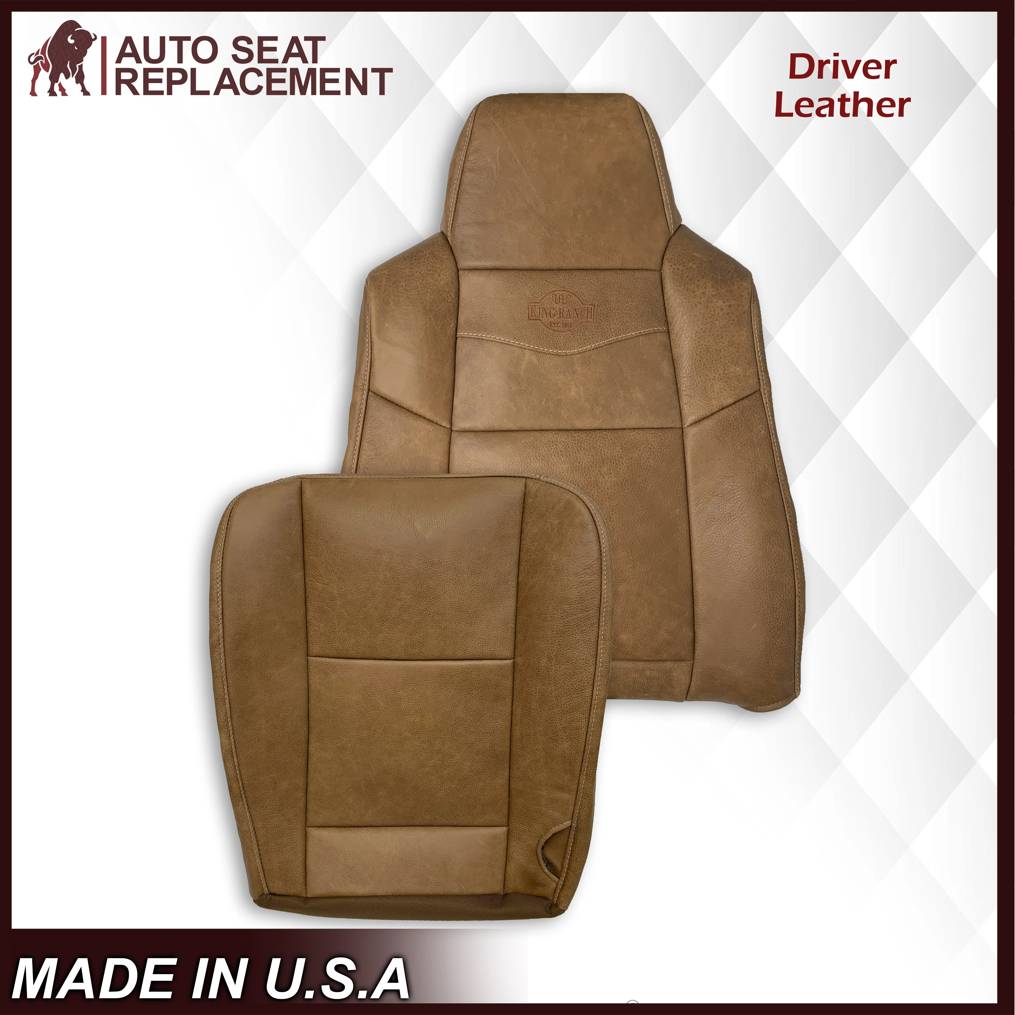 2002-2007 Ford F250 F350 King Ranch Replacement Raw Cowhide Genuine Leather Seat Covers - Image 3