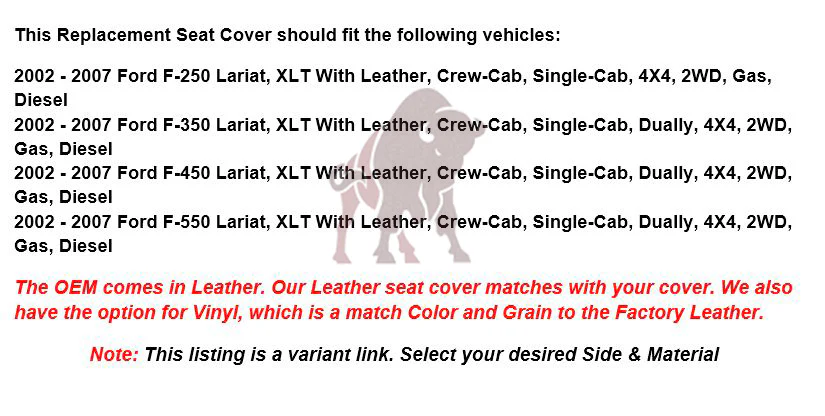 2003-2007 Ford F250/F350/F450/F550 Lariat Seat Cover in Flint Gray: Choose Leather or Vinyl - Image 4