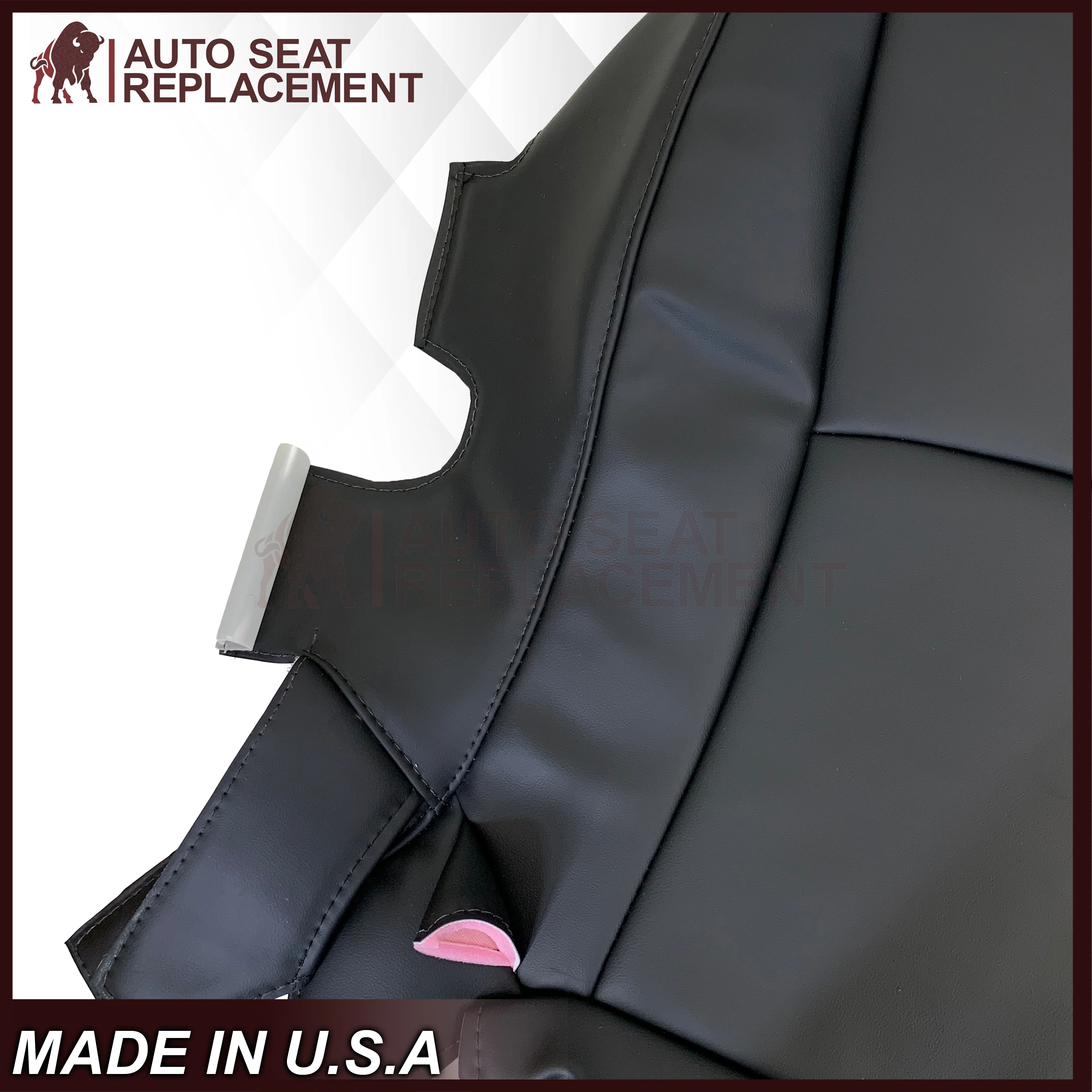 2004 - 2014 Toyota Highlander Driver OR Passenger Side Bottom NON-PERFORATED Genuine Leather/Synthetic Leather Seat Covers In Black - Image 3