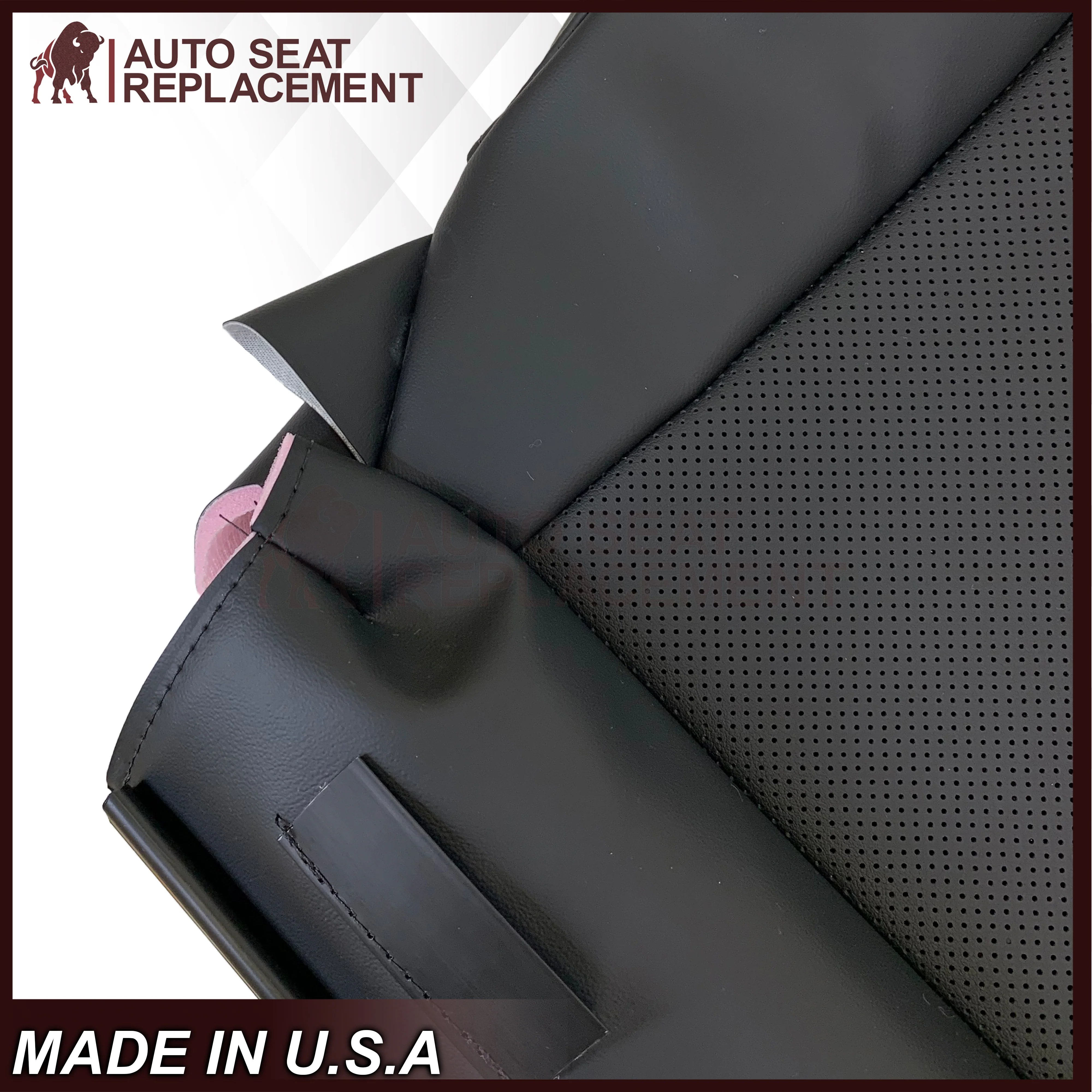 2004 - 2014 Toyota Highlander Driver OR Passenger Side Bottom PERFORATED Genuine Leather/Synthetic Leather Seat Covers In Black - Image 11