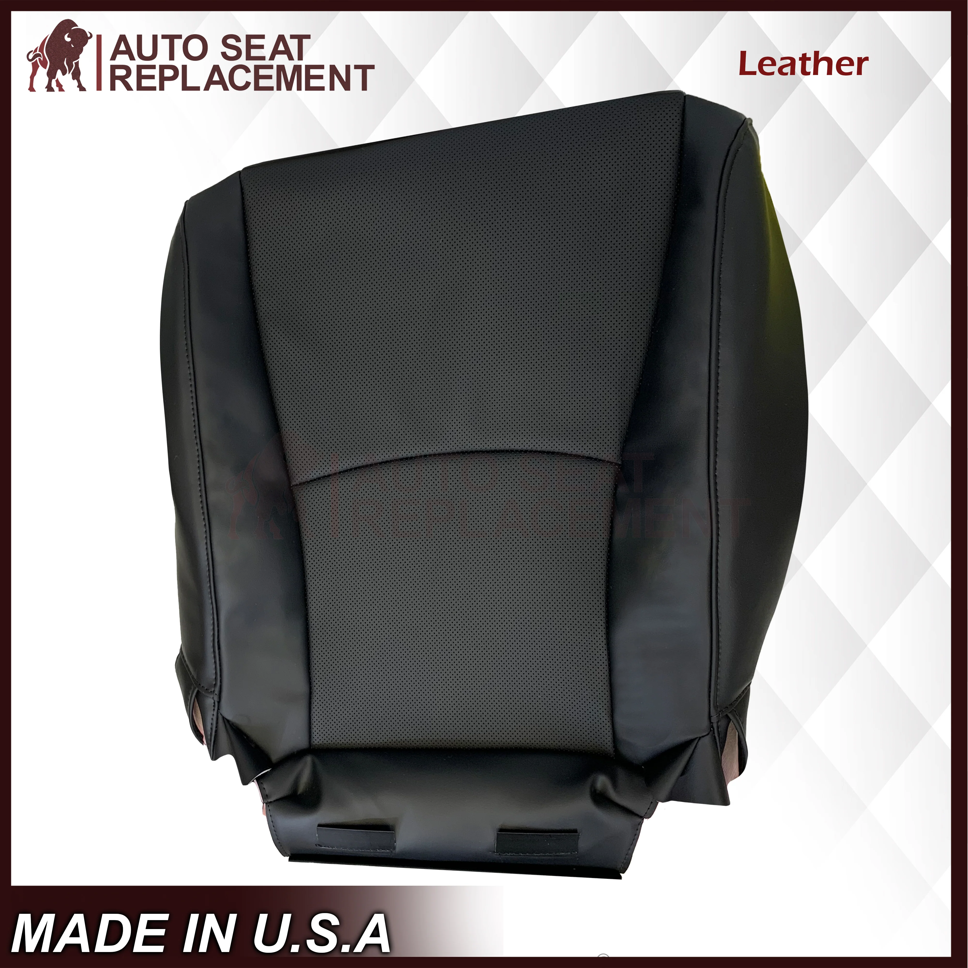2004 - 2014 Toyota Highlander Driver OR Passenger Side Bottom PERFORATED Genuine Leather/Synthetic Leather Seat Covers In Black - Image 6