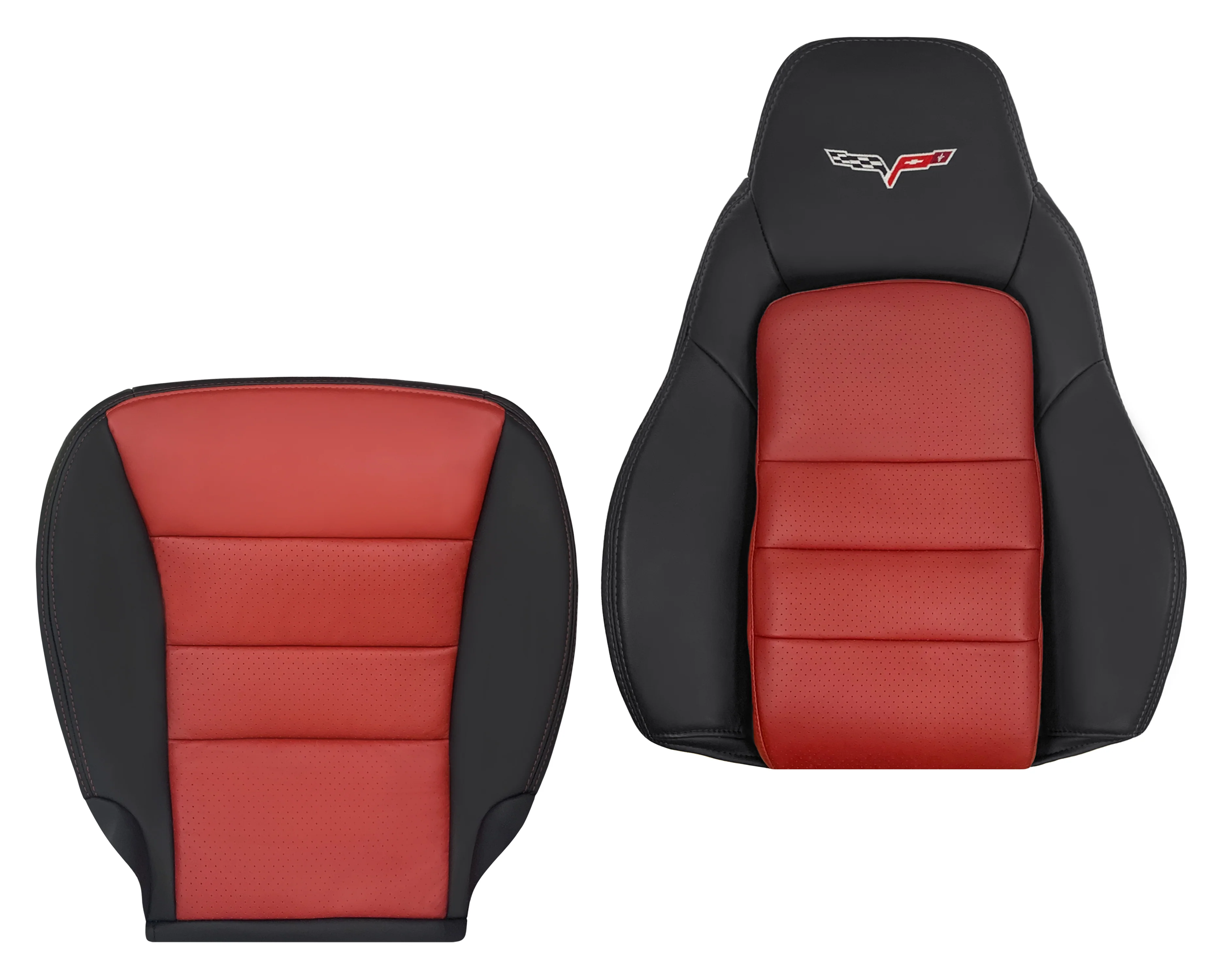 2005 - 2007 Corvette C6 Replacement Seat Cover: C6 2-tone black and Cobalt Red Perforated - Image 20