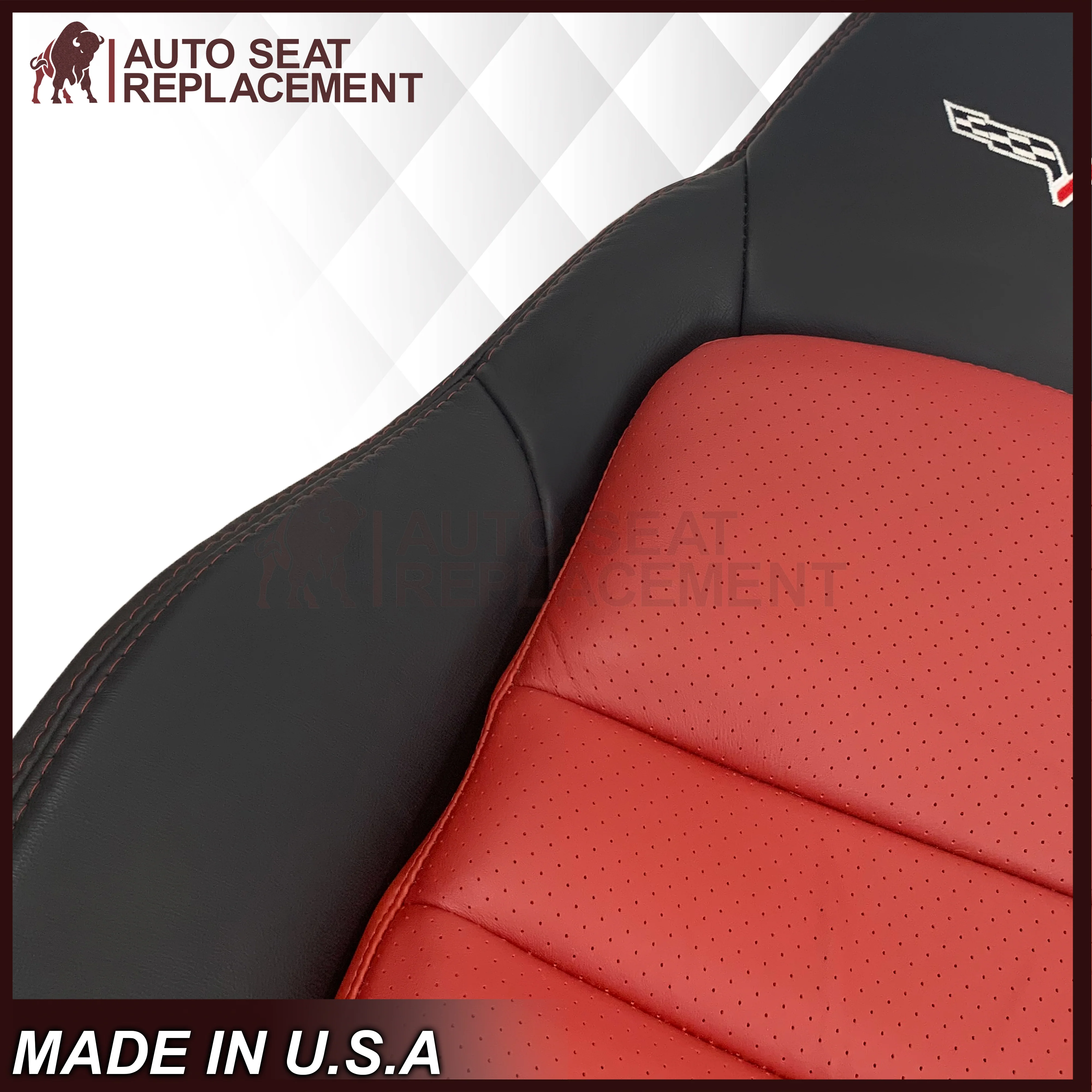 2005 - 2007 Corvette C6 Replacement Seat Cover: C6 2-tone black and Cobalt Red Perforated - Image 22