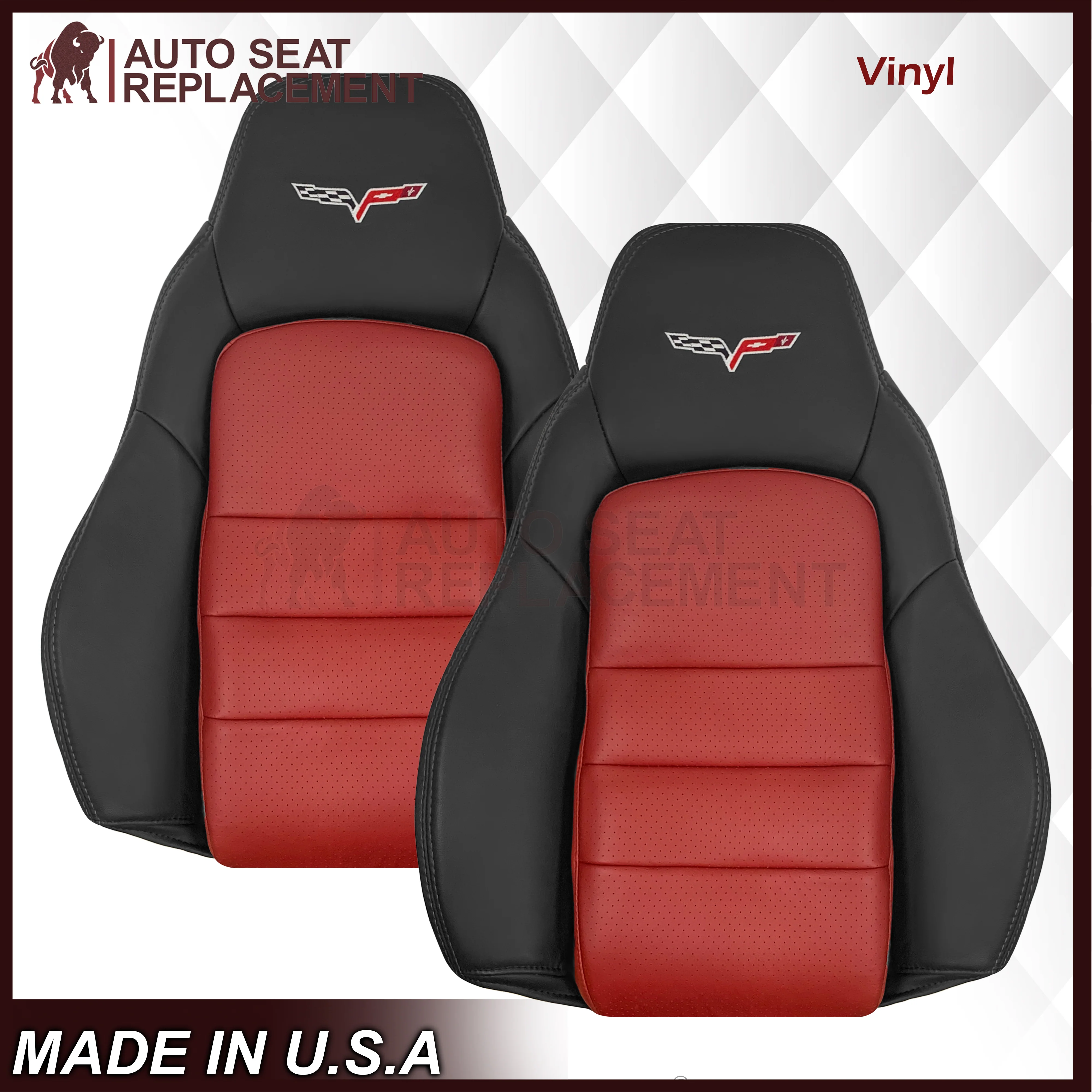 2005 - 2007 Corvette C6 Replacement Seat Cover: C6 2-tone black and Cobalt Red Perforated - Image 3