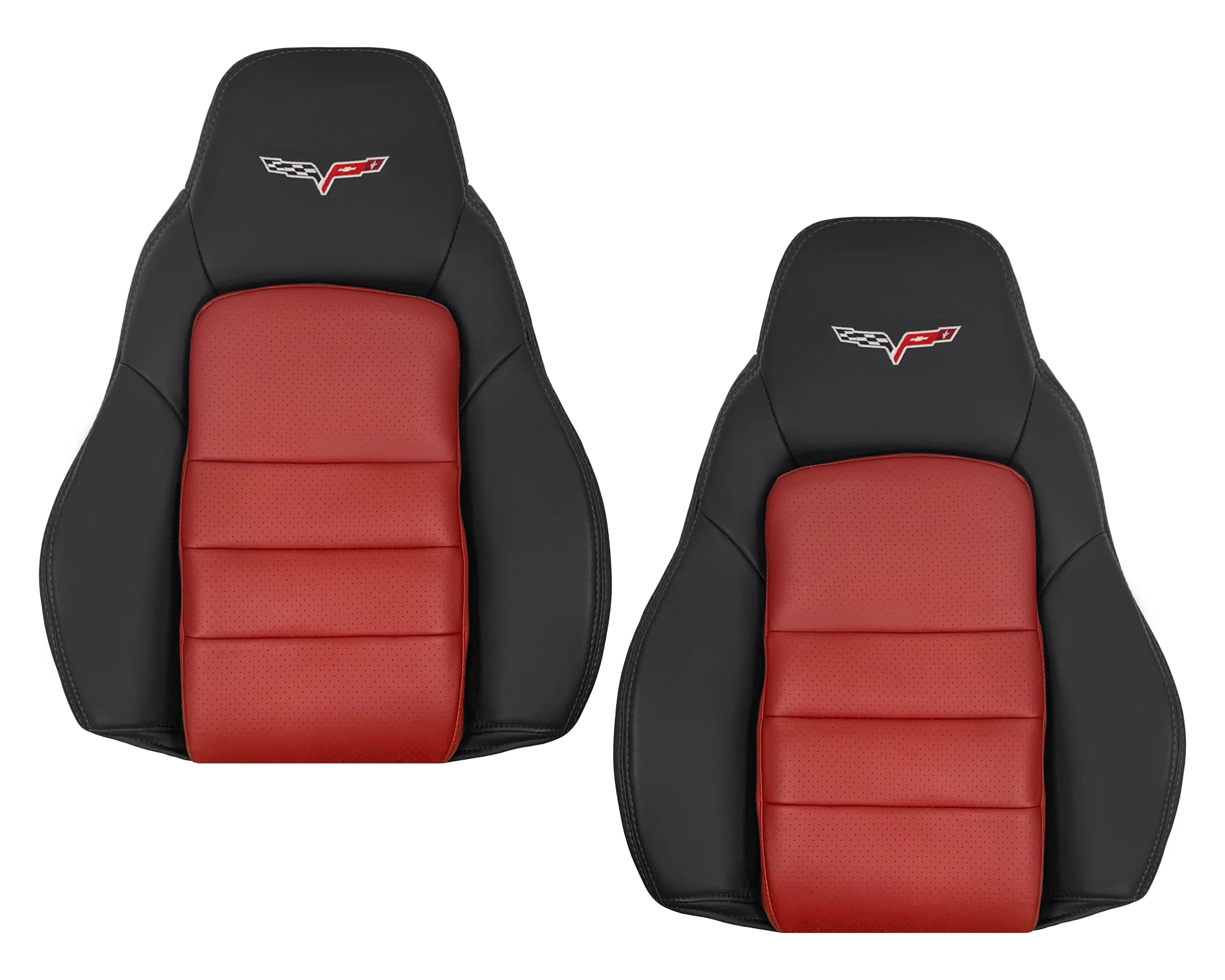 2005 - 2007 Corvette C6 Replacement Seat Cover: C6 2-tone black and Cobalt Red Perforated - Image 36