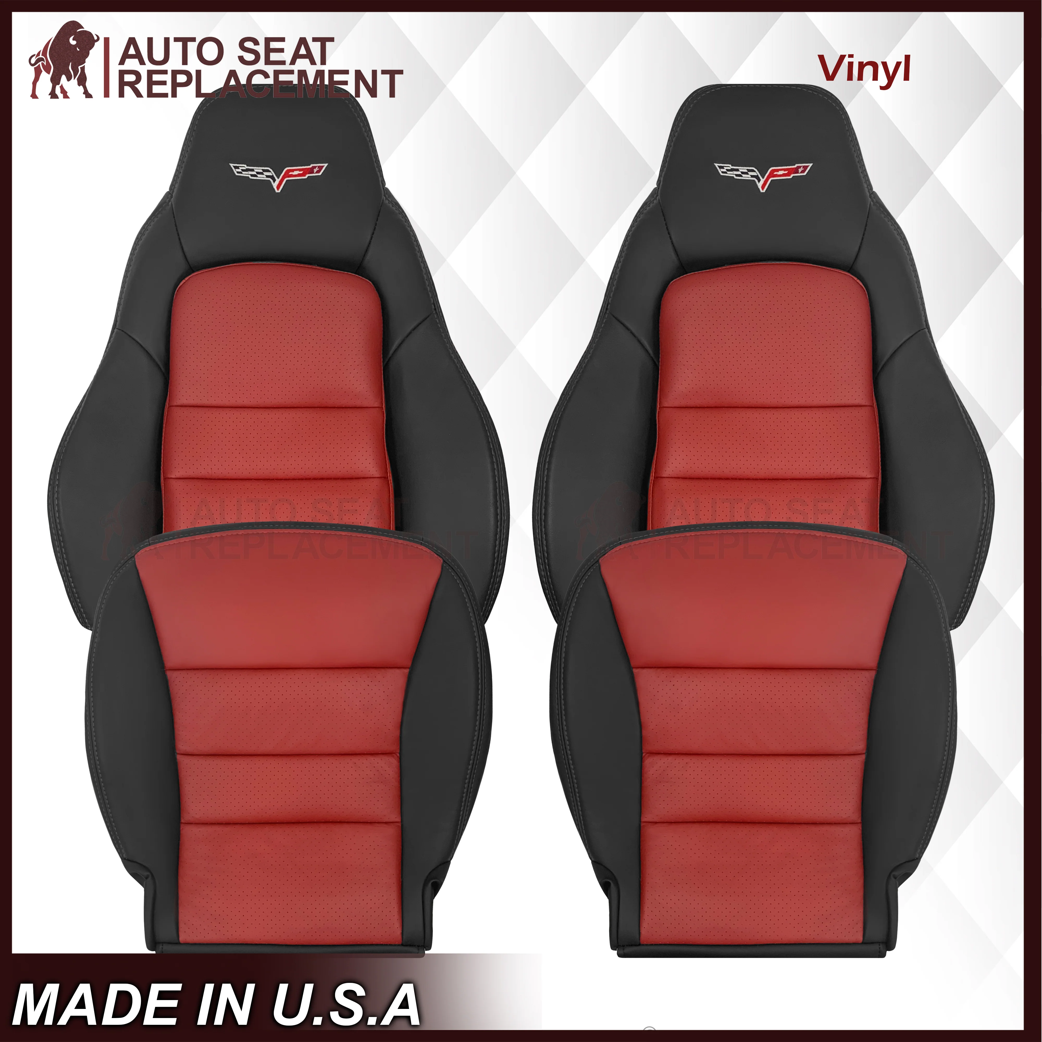 2005 - 2007 Corvette C6 Replacement Seat Cover: C6 2-tone black and Cobalt Red Perforated - Image 8