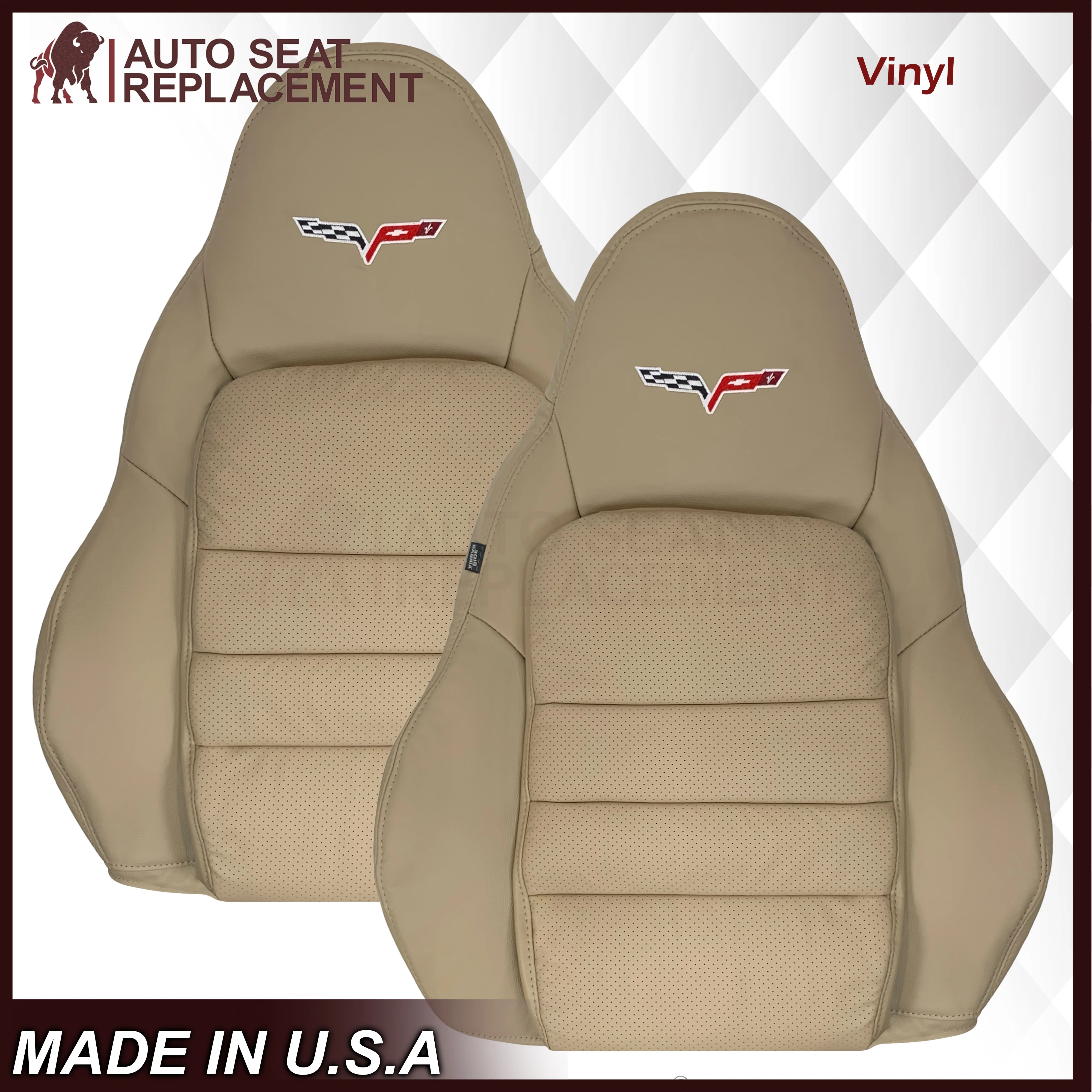 2005-2013 Chevy Corvette C6 Replacement Seat Covers: Tan Perforated - Image 16