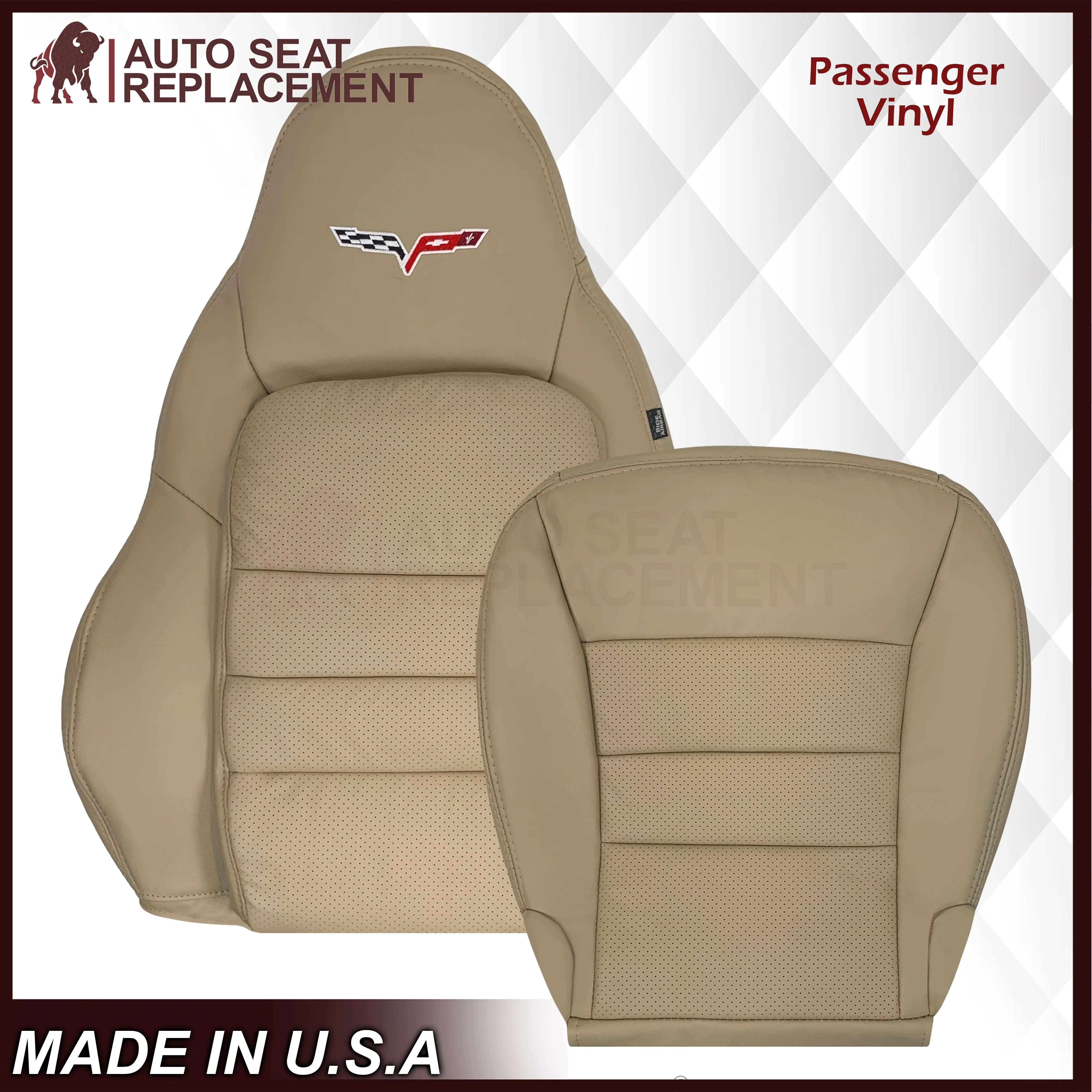 2005-2013 Chevy Corvette C6 Replacement Seat Covers: Tan Perforated - Image 24