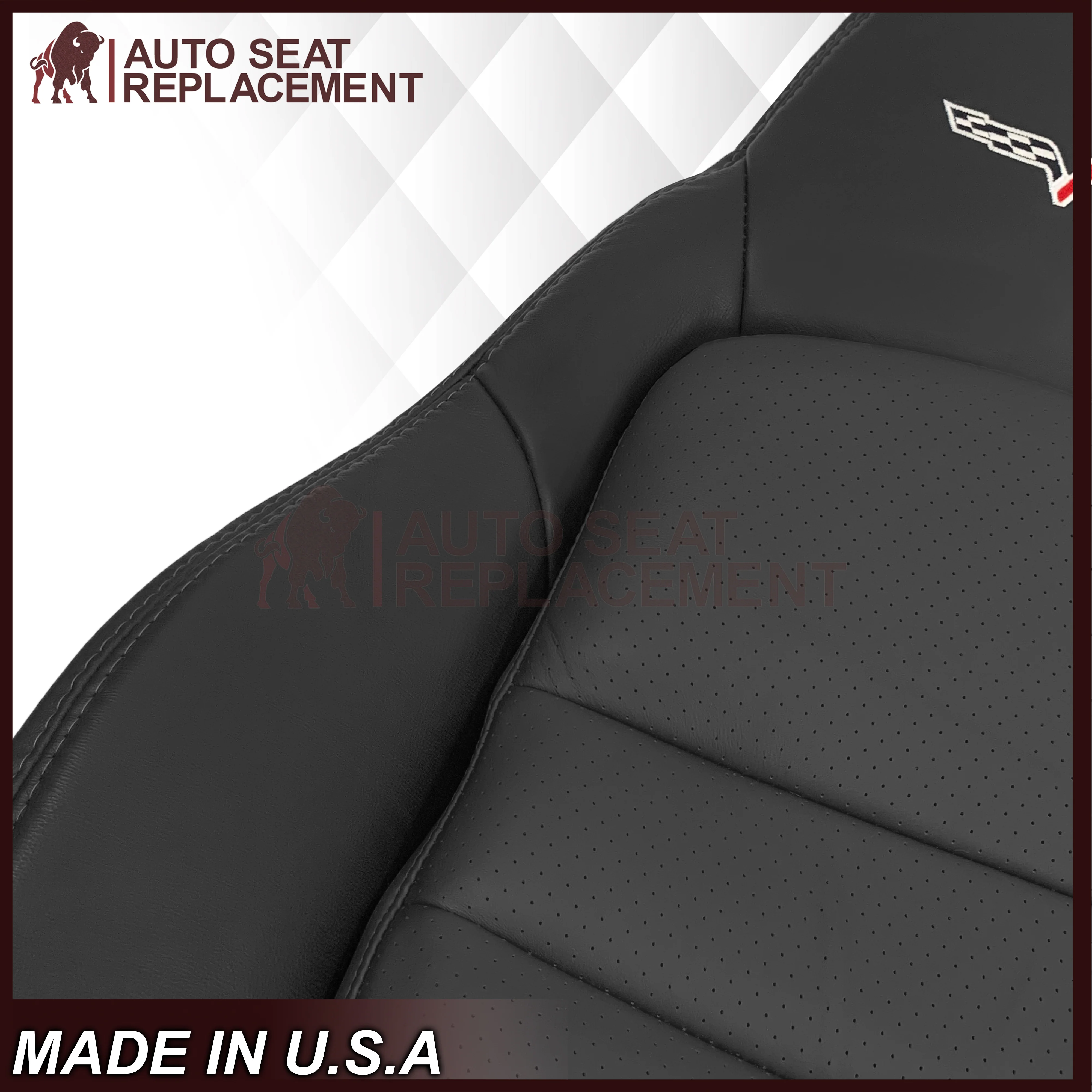 2005 - 2013 Chevy Corvette Replacement Black Perforated Seat Covers - Image 17