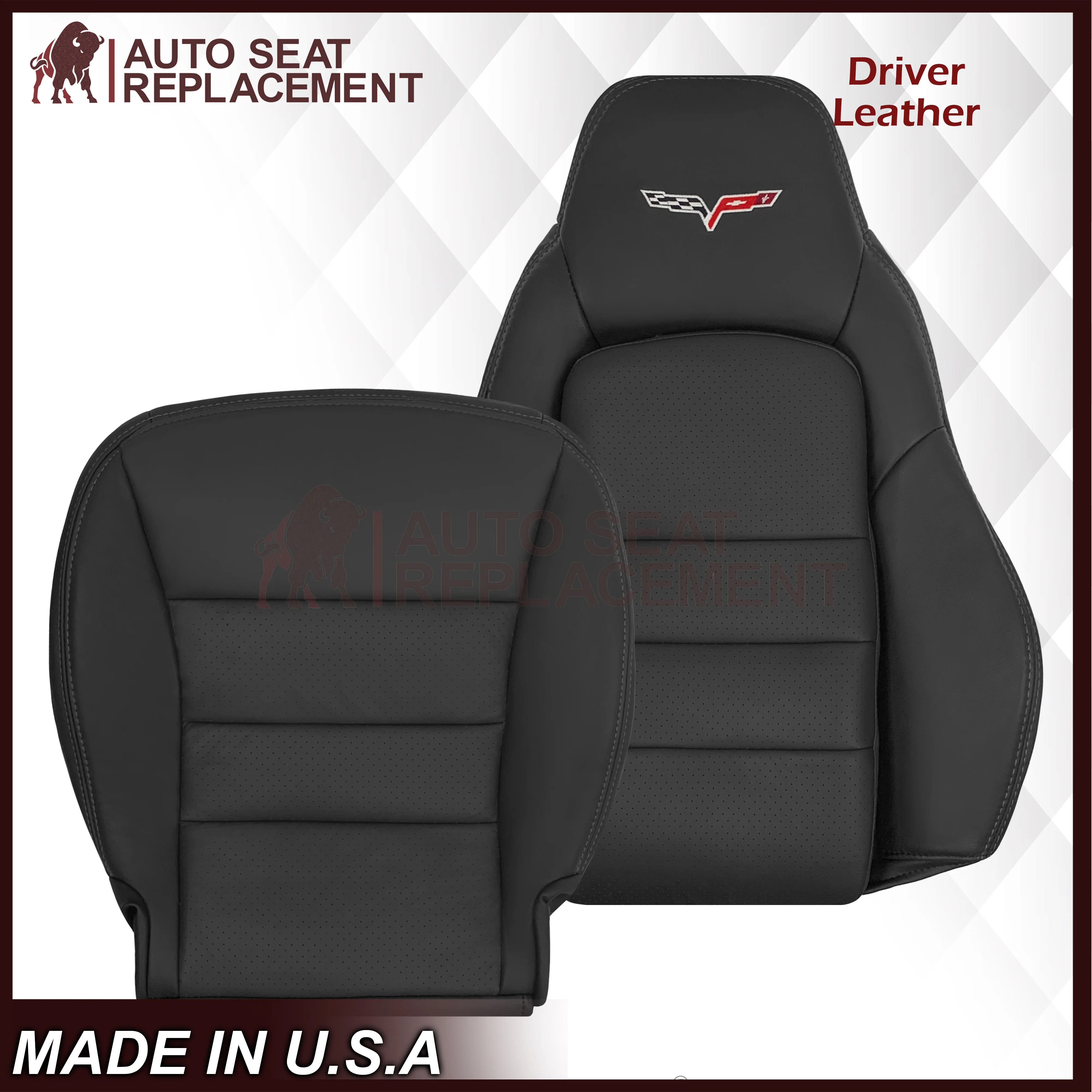 2005 - 2013 Chevy Corvette Replacement Black Perforated Seat Covers - Image 21