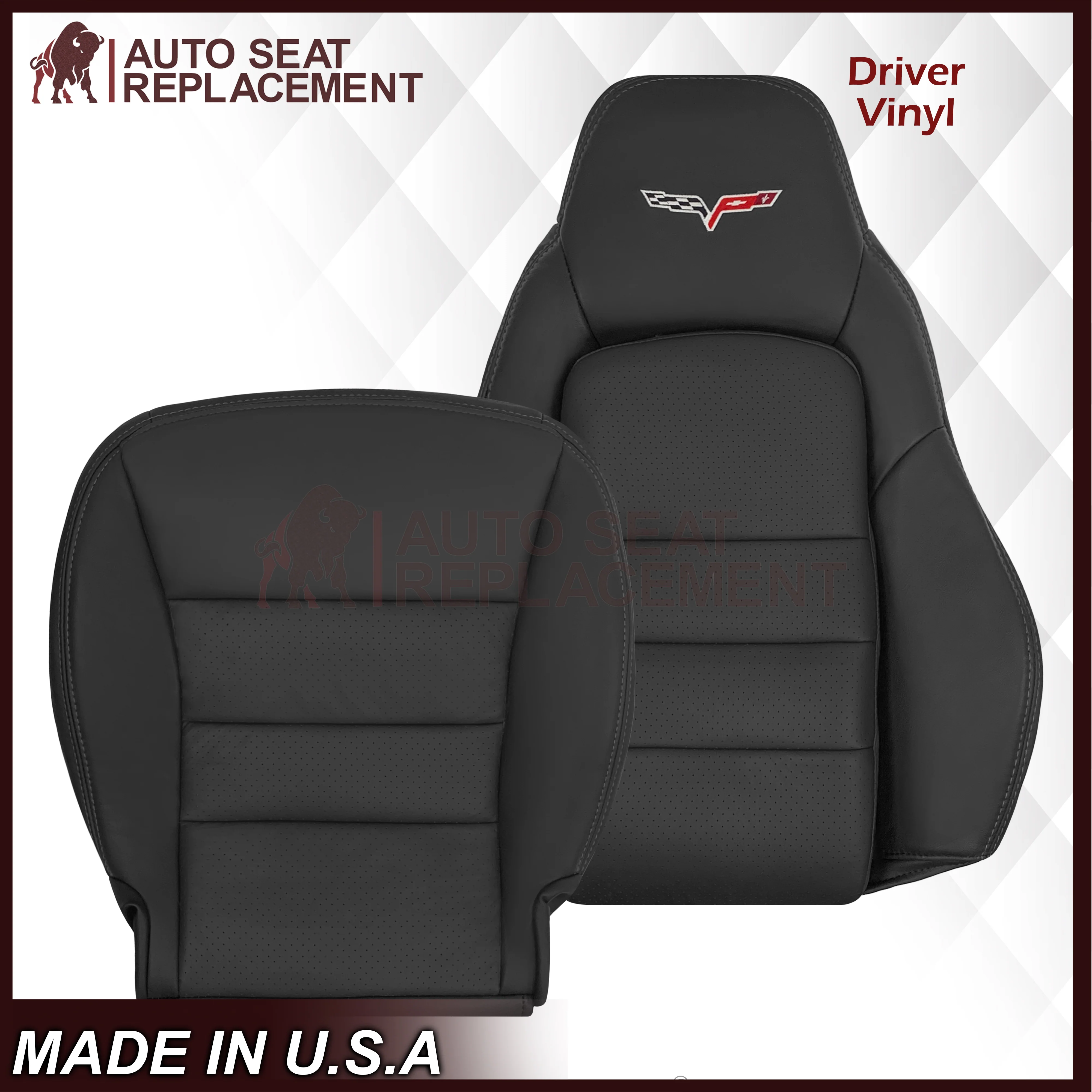 2005 - 2013 Chevy Corvette Replacement Black Perforated Seat Covers - Image 22