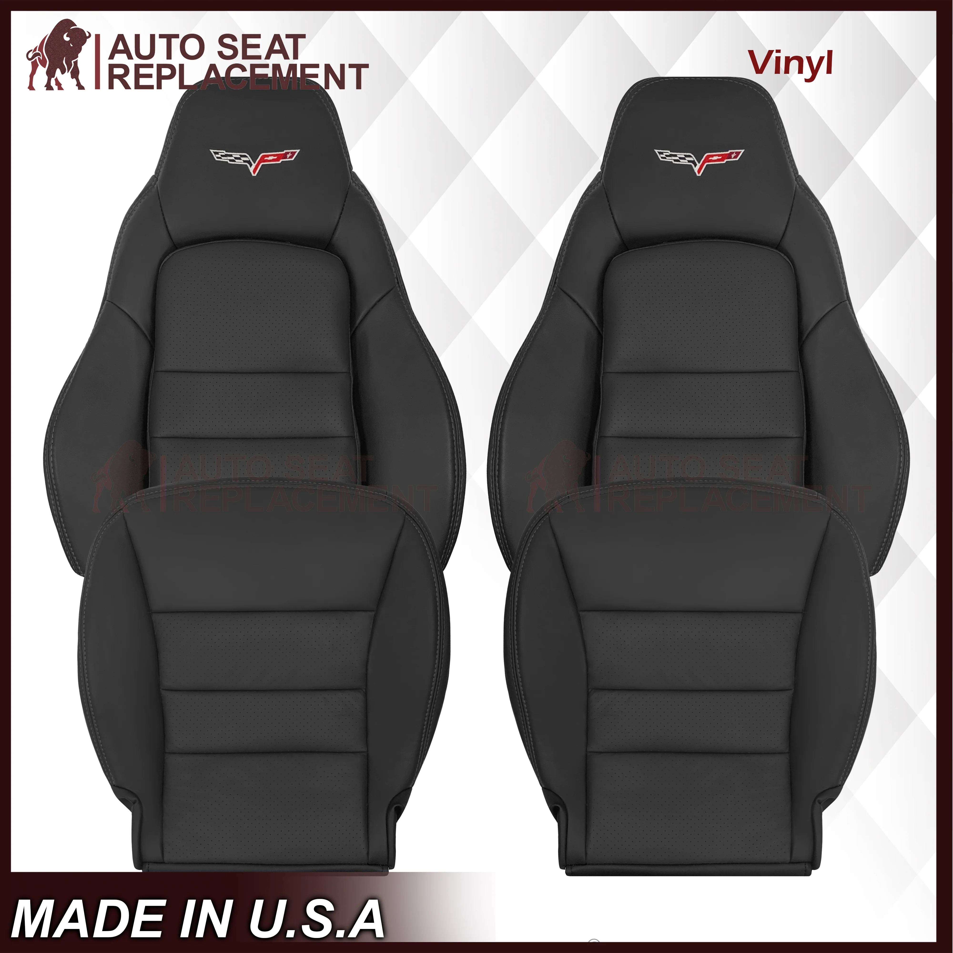 2005 - 2013 Chevy Corvette Replacement Black Perforated Seat Covers - Image 31