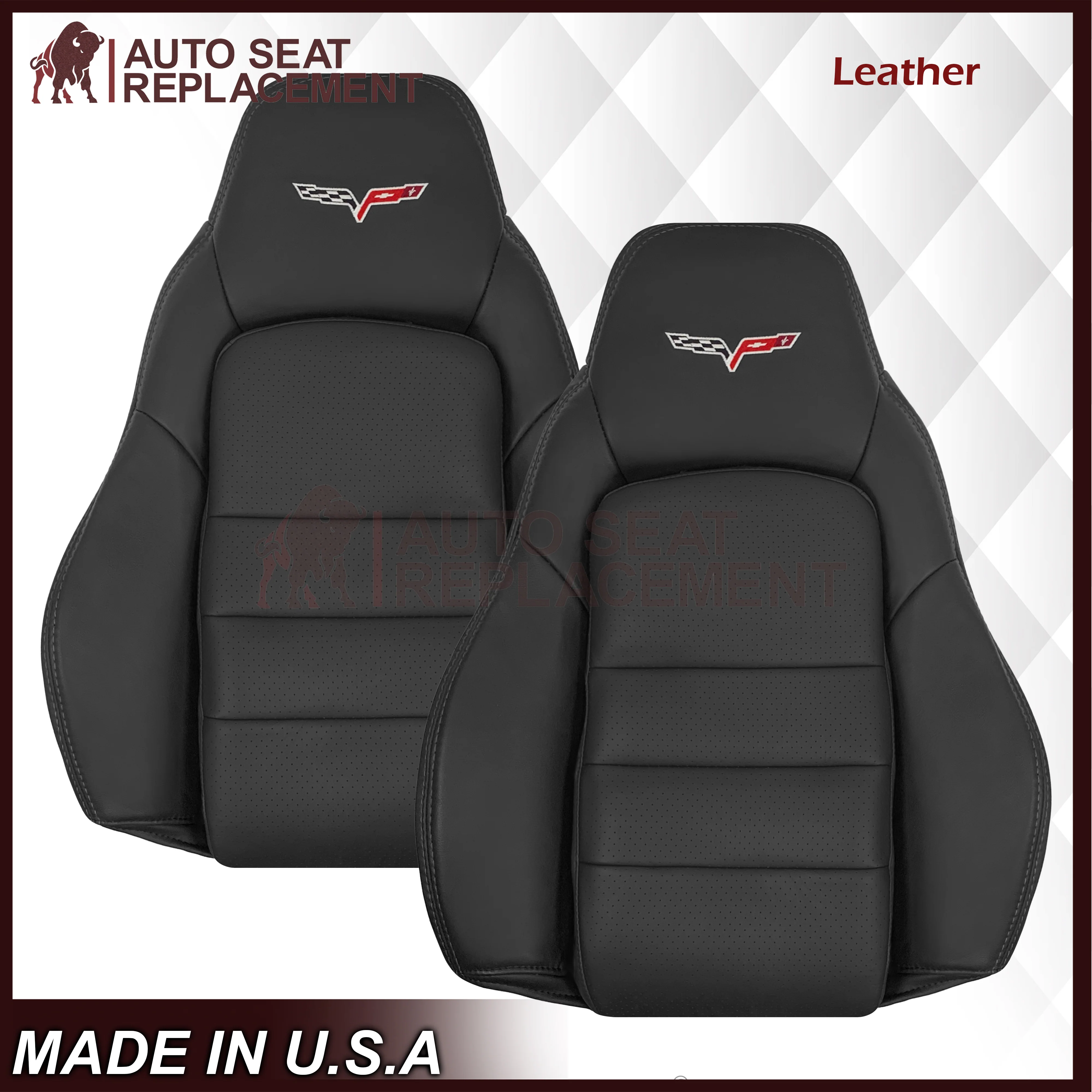 2005 - 2013 Chevy Corvette Replacement Black Perforated Seat Covers - Image 32