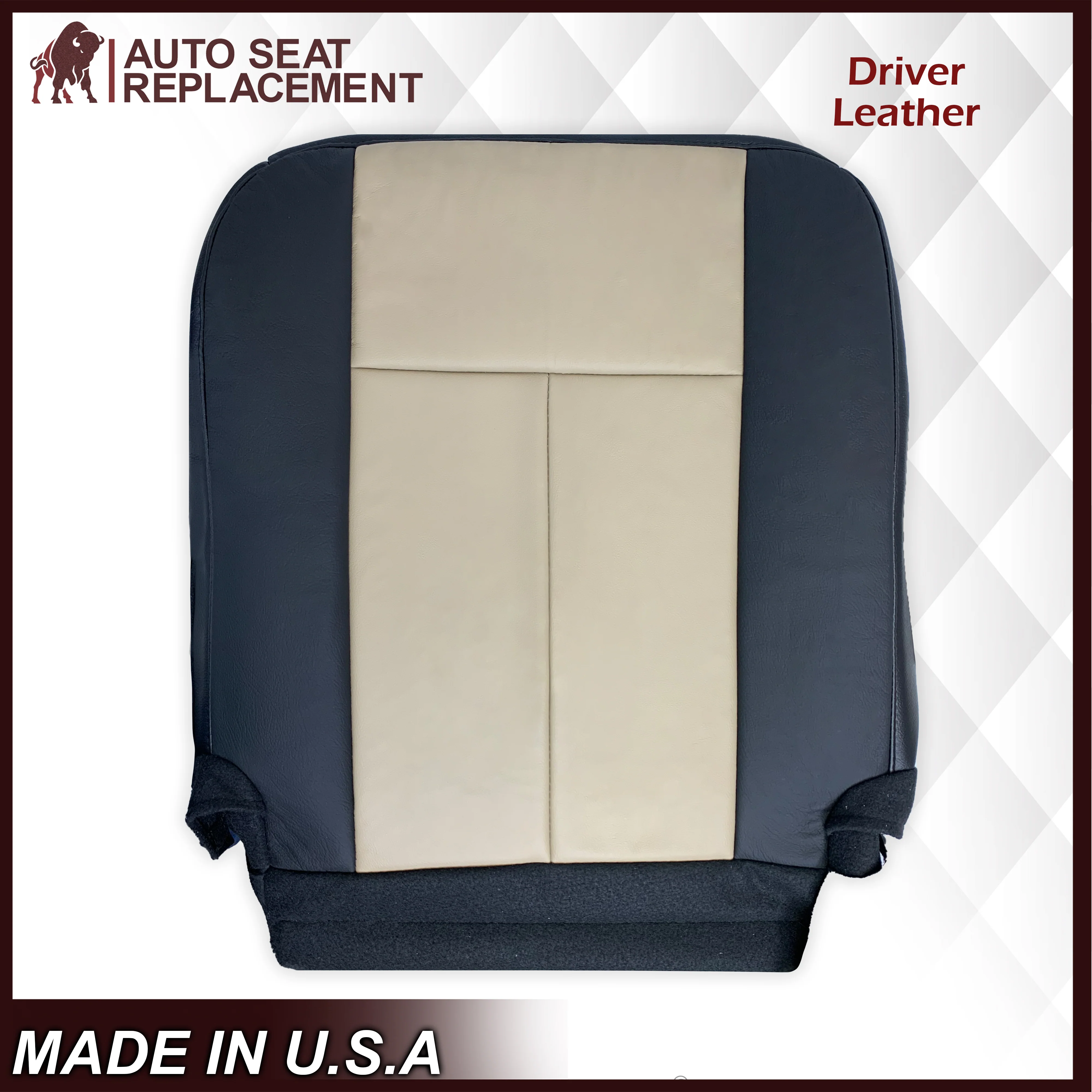 2007 2008 Ford Expedition Eddie Bauer Driver Or Passenger Side Bottom Seat Cover In 2 Tone Tan (Tan- Black) - Image 4