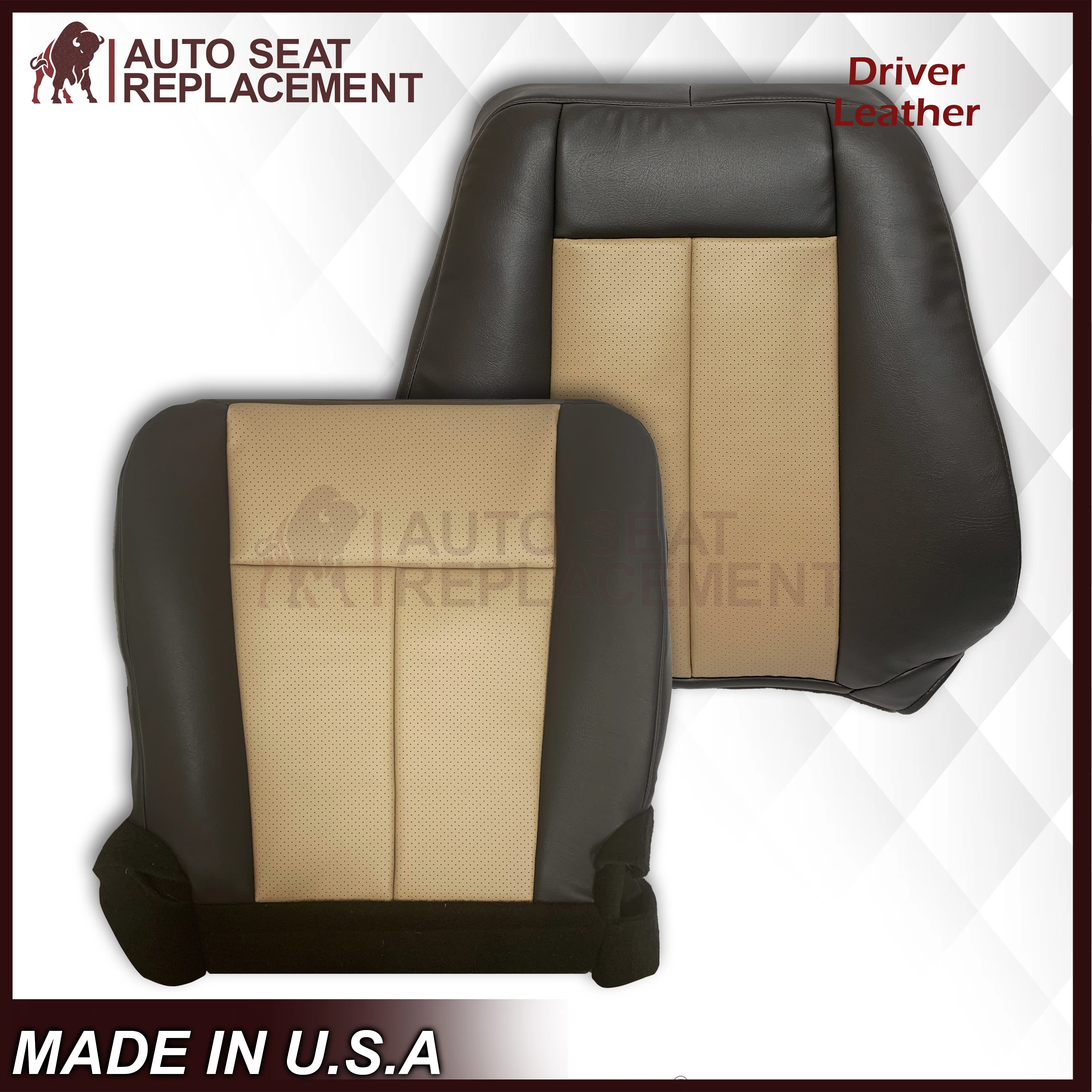 2007 2008 Ford Expedition Eddie Bauer Driver Or Passenger Side Replacement Perforated LEATHER Seat Cover In 2 Tone Tan (Tan- Dark Gray) - Image 13