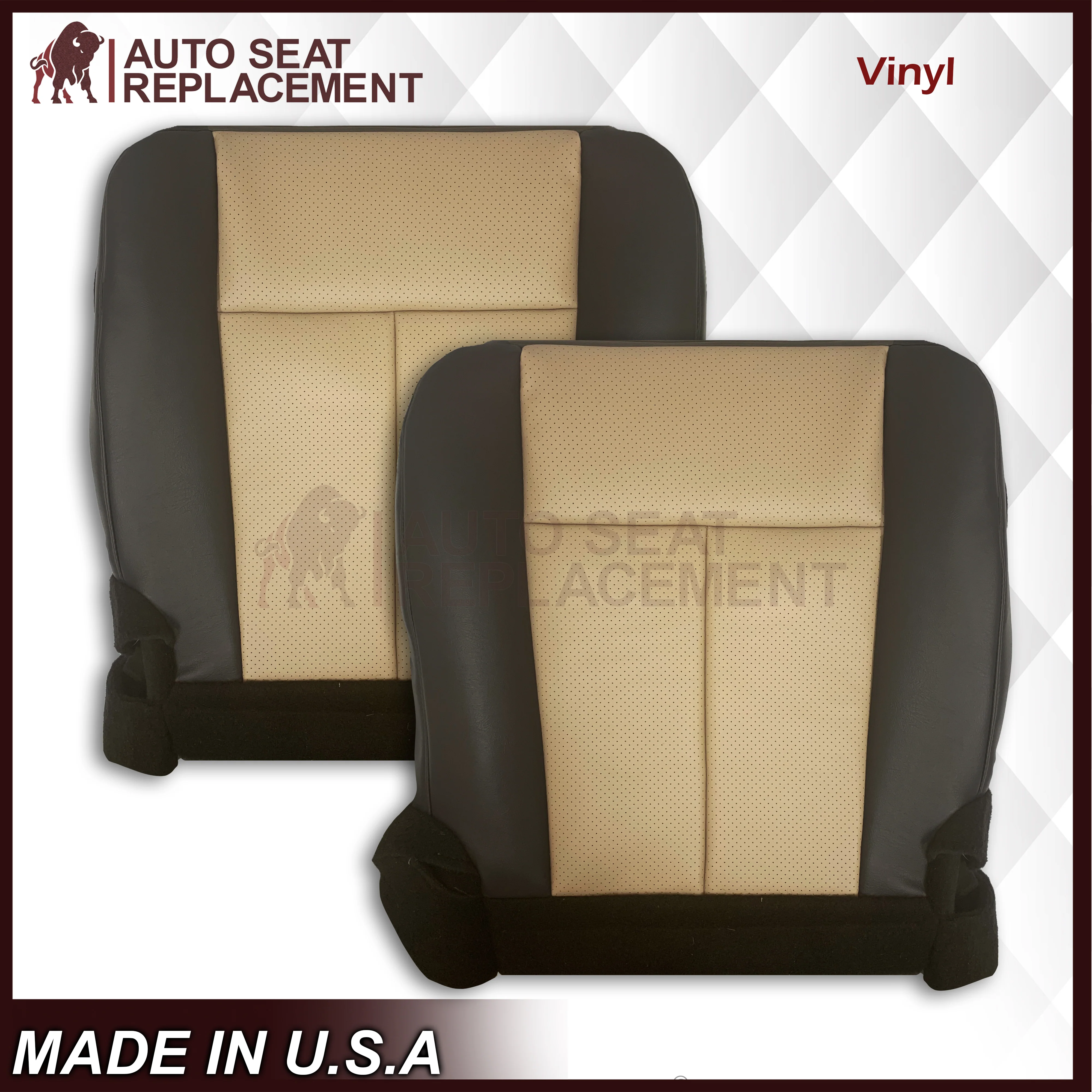 2007 2008 Ford Expedition Eddie Bauer Driver Or Passenger Side Replacement Perforated LEATHER Seat Cover In 2 Tone Tan (Tan- Dark Gray) - Image 15