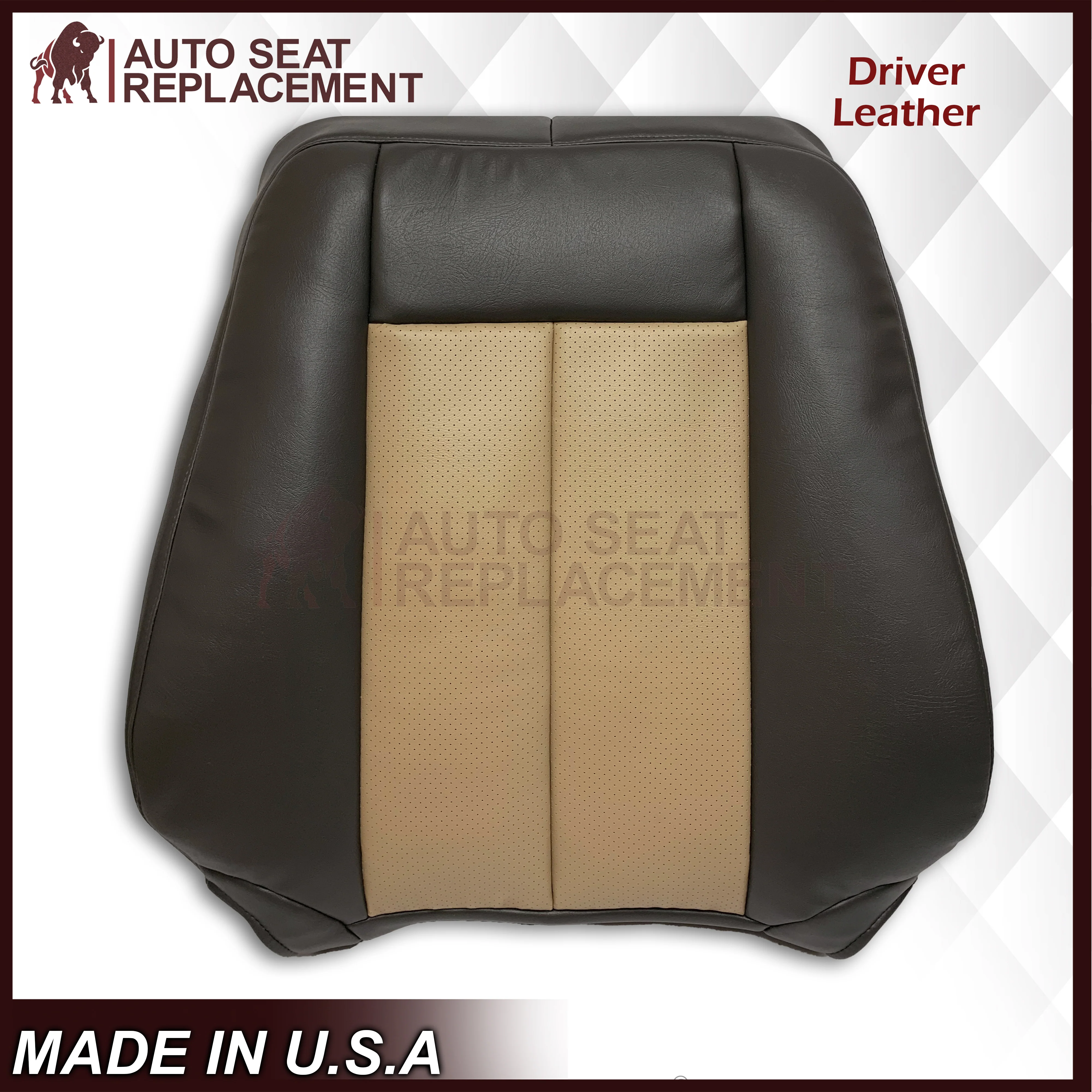 2007 2008 Ford Expedition Eddie Bauer Driver Or Passenger Side Replacement Perforated LEATHER Seat Cover In 2 Tone Tan (Tan- Dark Gray) - Image 25