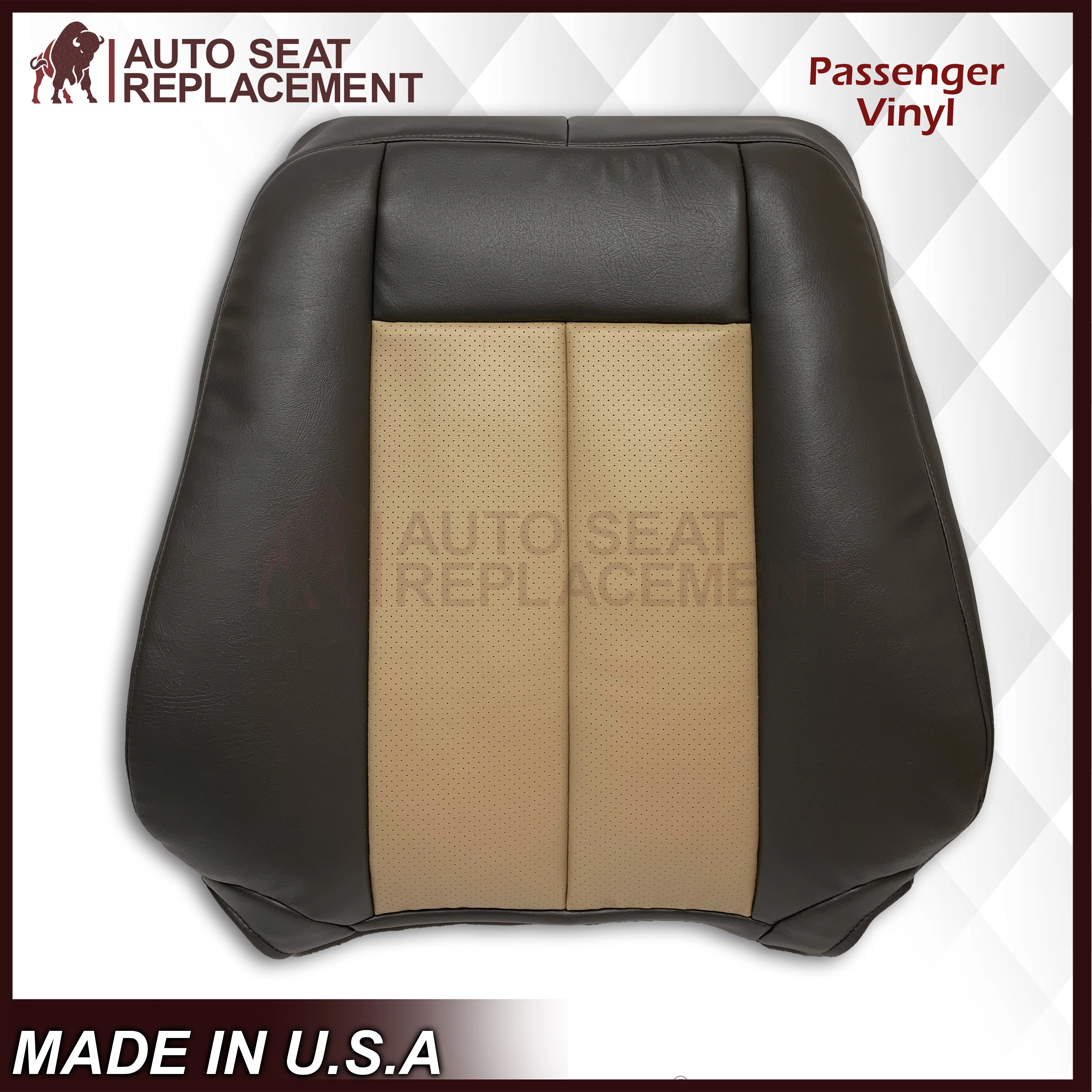 2007 2008 Ford Expedition Eddie Bauer Driver Or Passenger Side Replacement Perforated LEATHER Seat Cover In 2 Tone Tan (Tan- Dark Gray) - Image 36