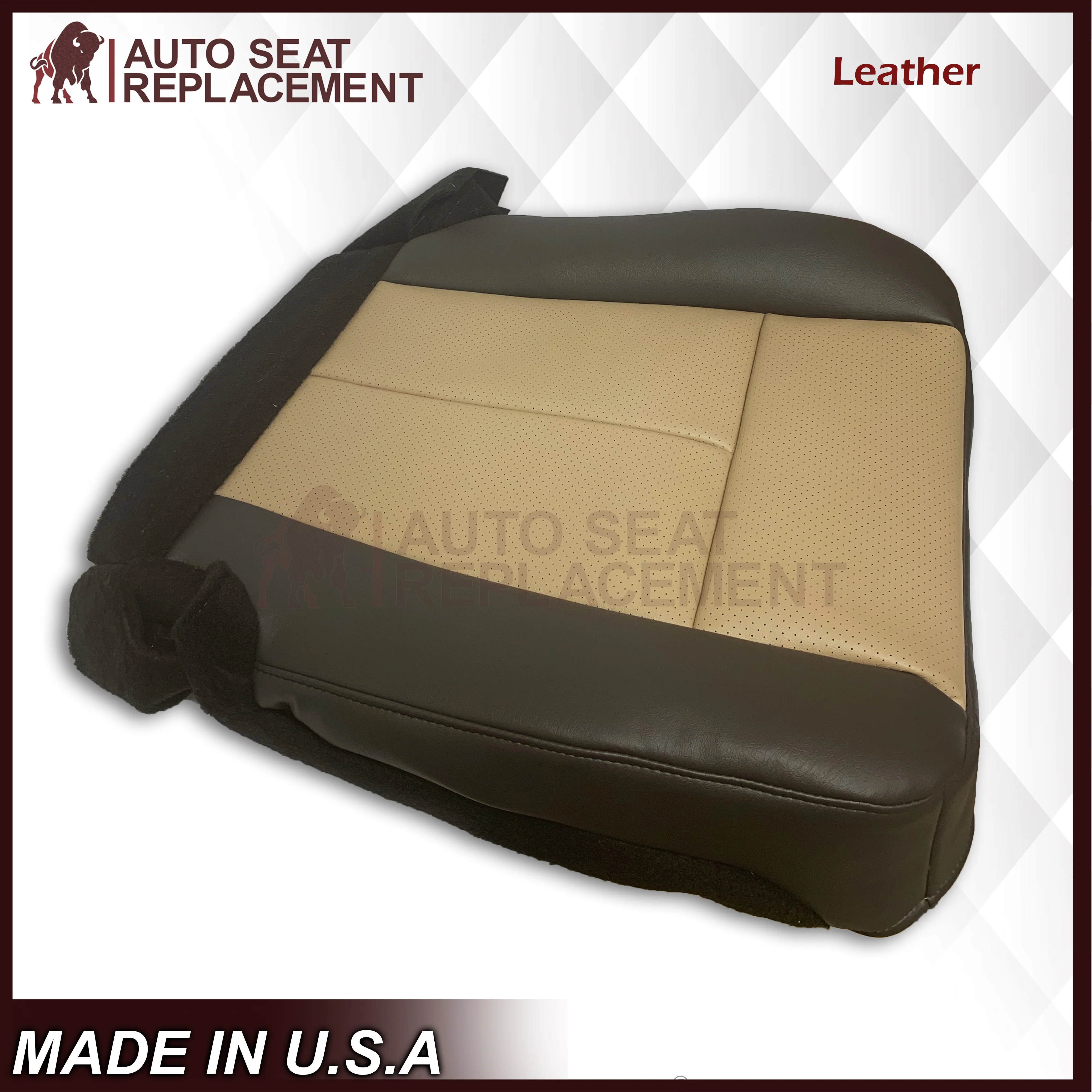 2007 2008 Ford Expedition Eddie Bauer Driver Or Passenger Side Replacement Perforated LEATHER Seat Cover In 2 Tone Tan (Tan- Dark Gray) - Image 9