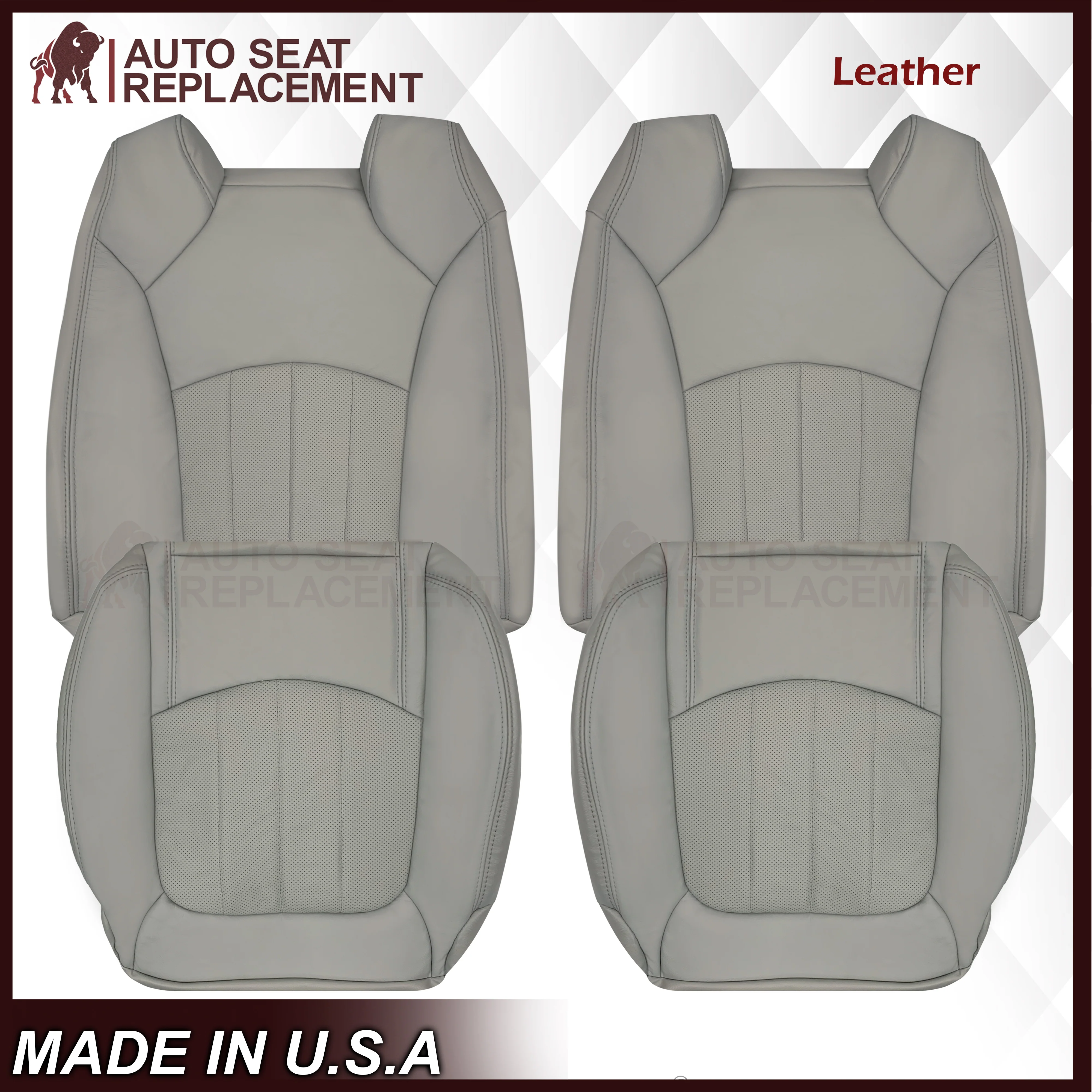 2007-2012 GMC Acadia Denali/SLT Replacement Leather/Syn. Leather Seat Cover: Gray, Perforated - Image 2