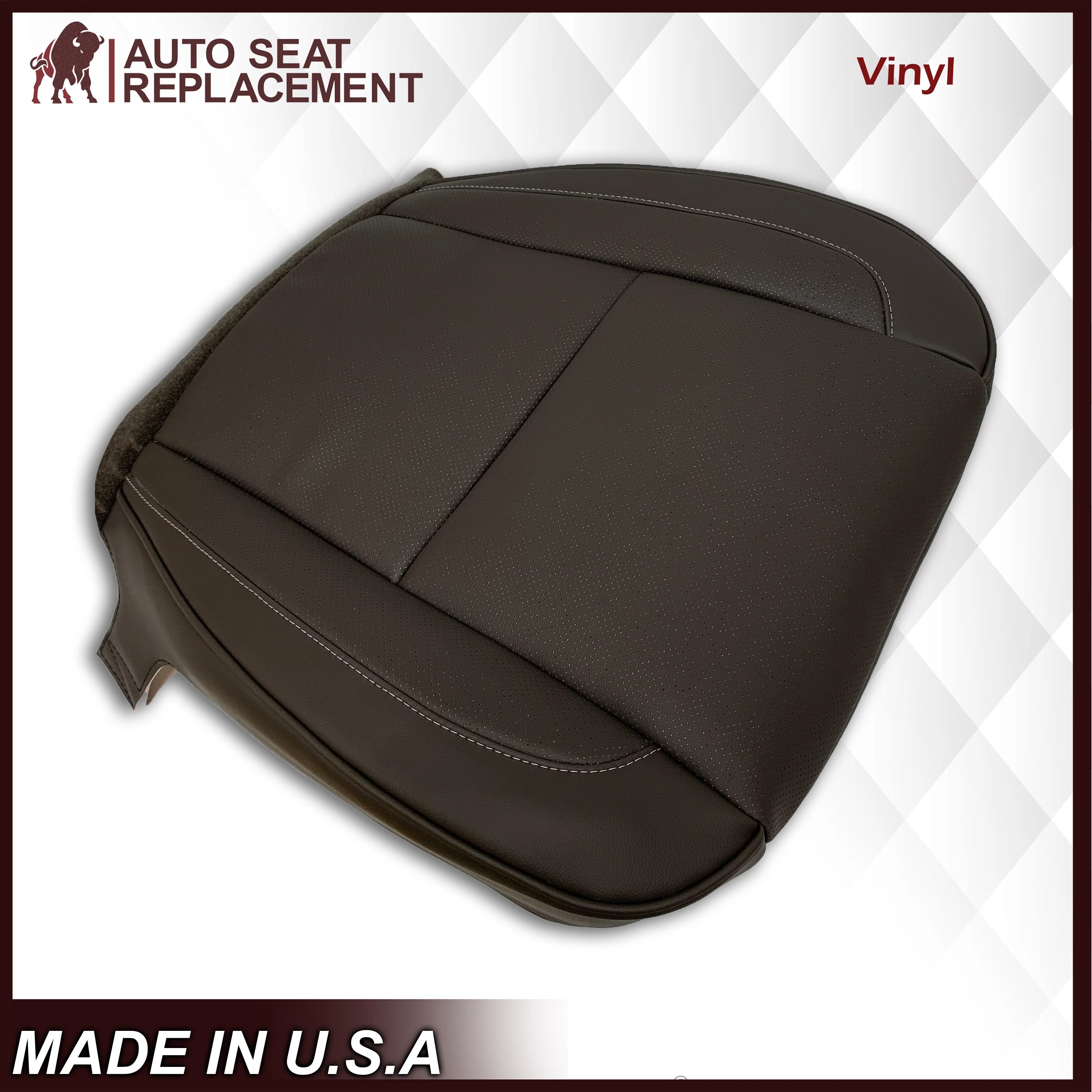 2007-2014 Cadillac Escalade Driver-Passenger Top and Bottom Seat Covers in Brown Vinyl - Image 3