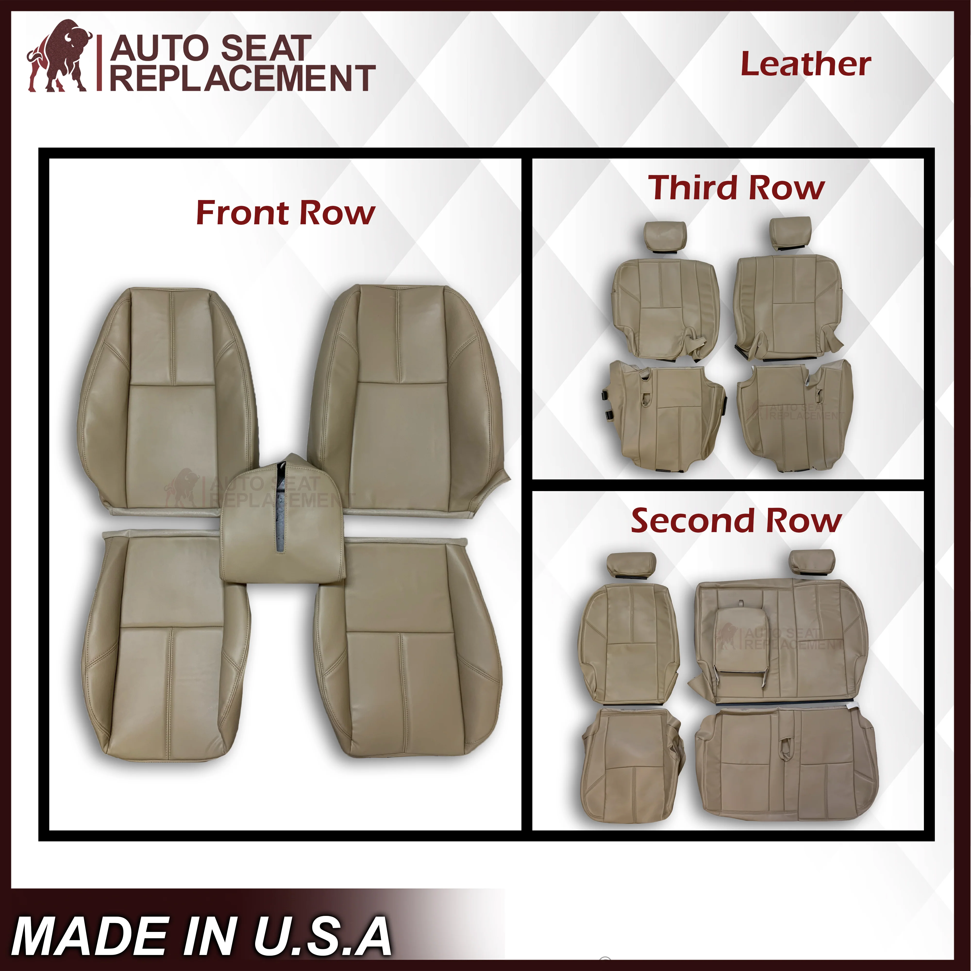 2007-2014 Chevy Silverado Front, Second and Third Row Seat Covers In Tan: Choose From Variation - Image 51