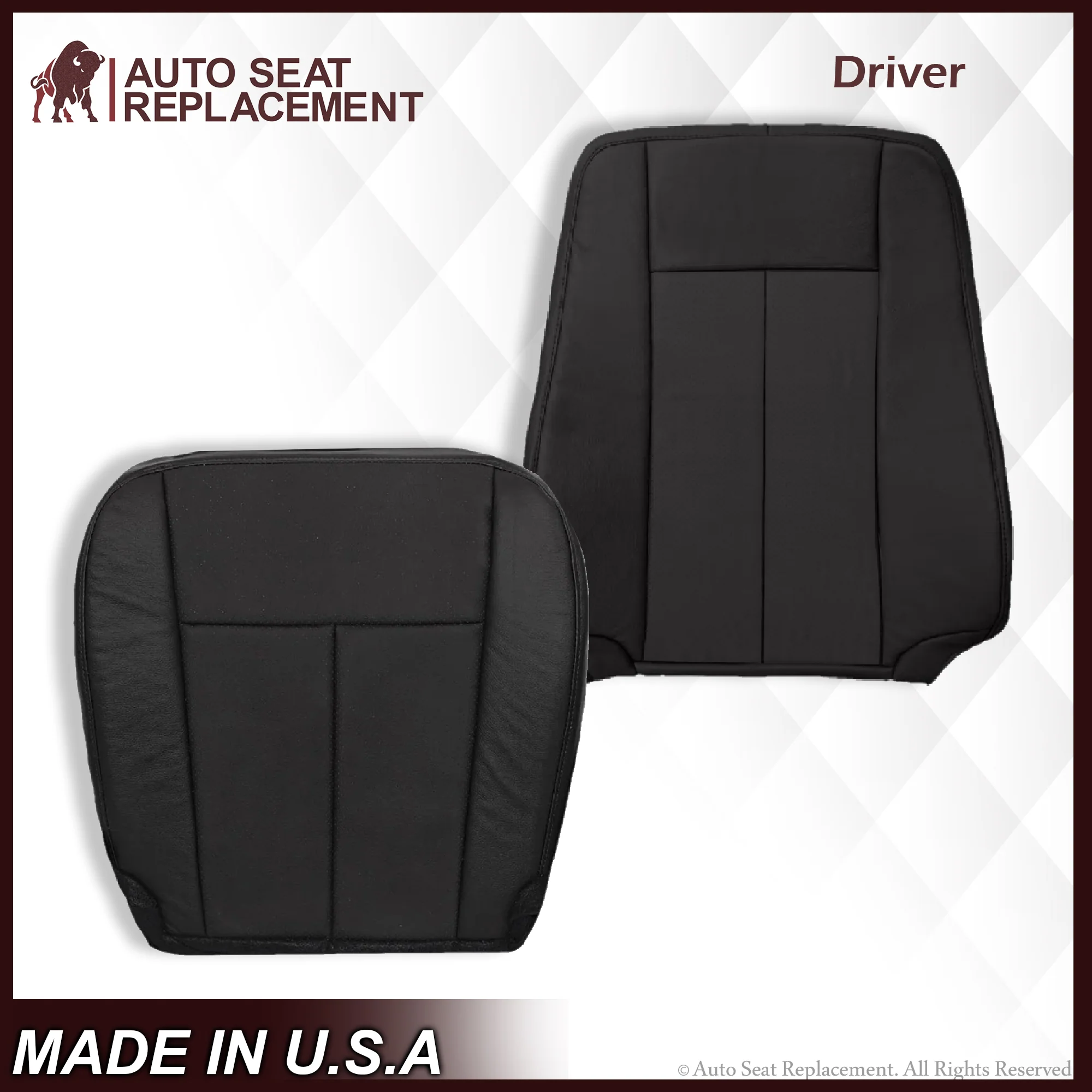 2007-2014 Ford Expedition Driver and Passenger SOLID Replacement Seat Cover in BLACK Leather or Vinyl - Image 7