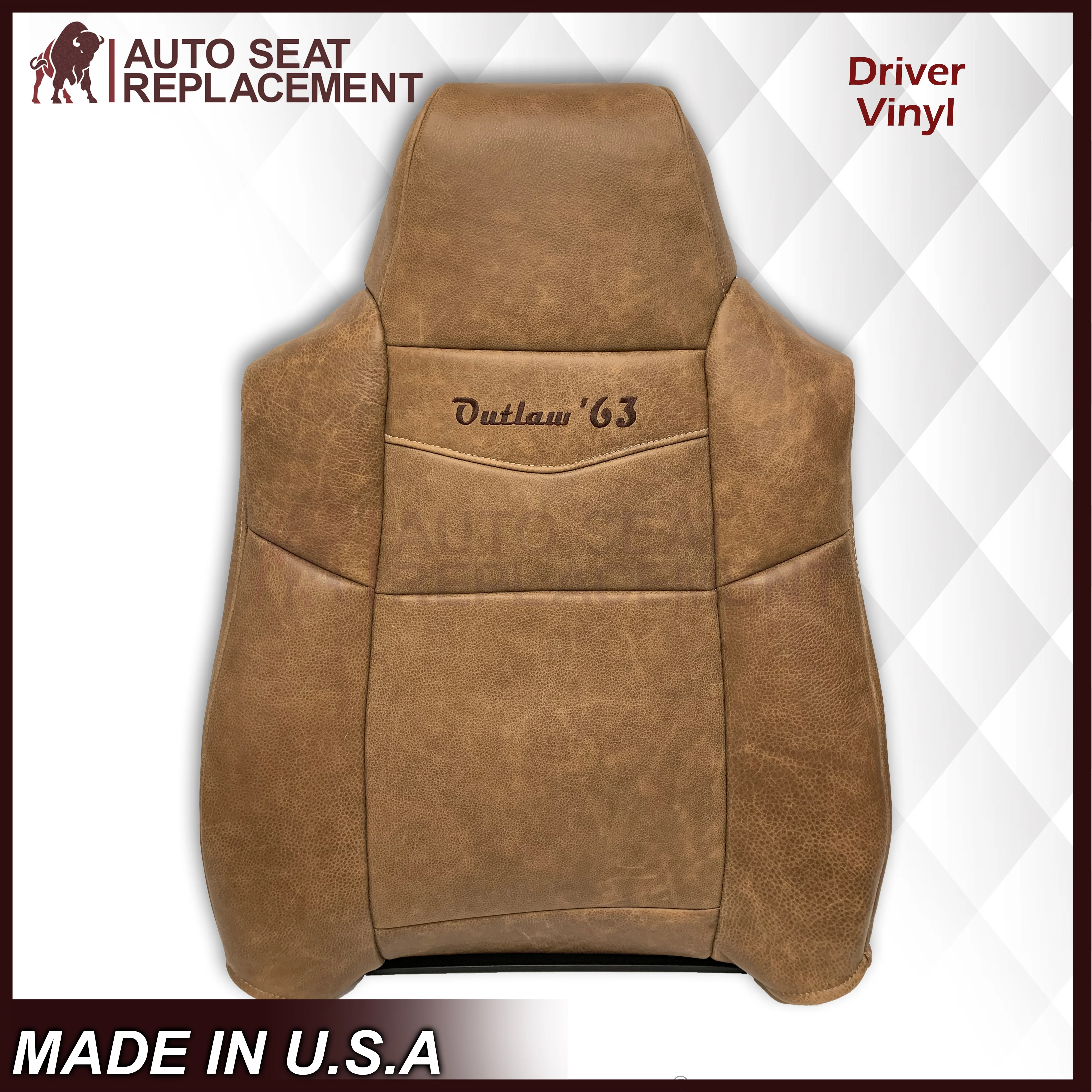 2007 Ford F250 F350 King Ranch Replacement Raw Cowhide Genuine Leather Front Seat Cover With "Outlaw '63" Logo - Image 10