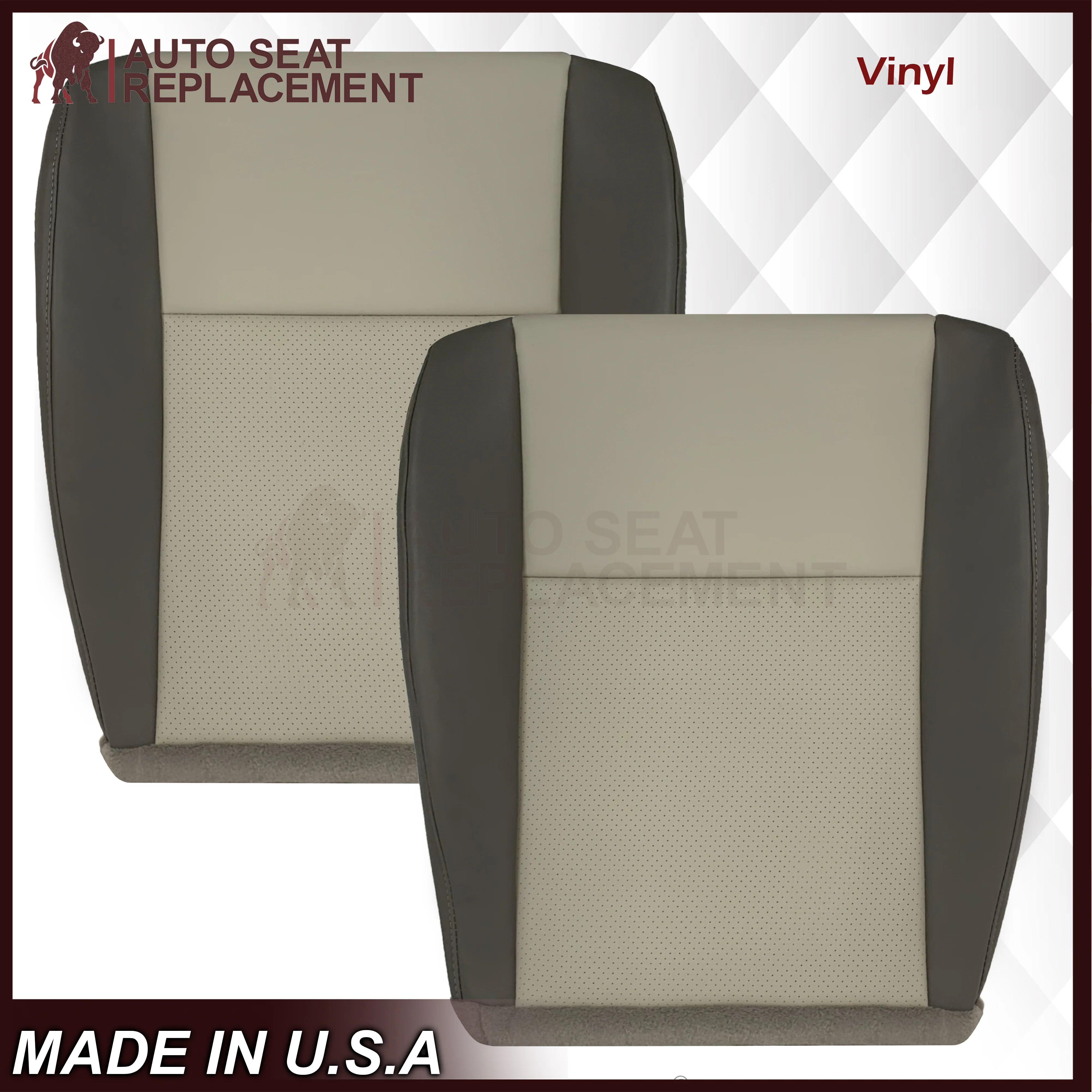 2008-2010 Jeep Grand Cherokee  Front Bottom Synthetic Leather Seat Cover 2 Tone Tan (Dk Khaki/Lt Graystone) - Image 3
