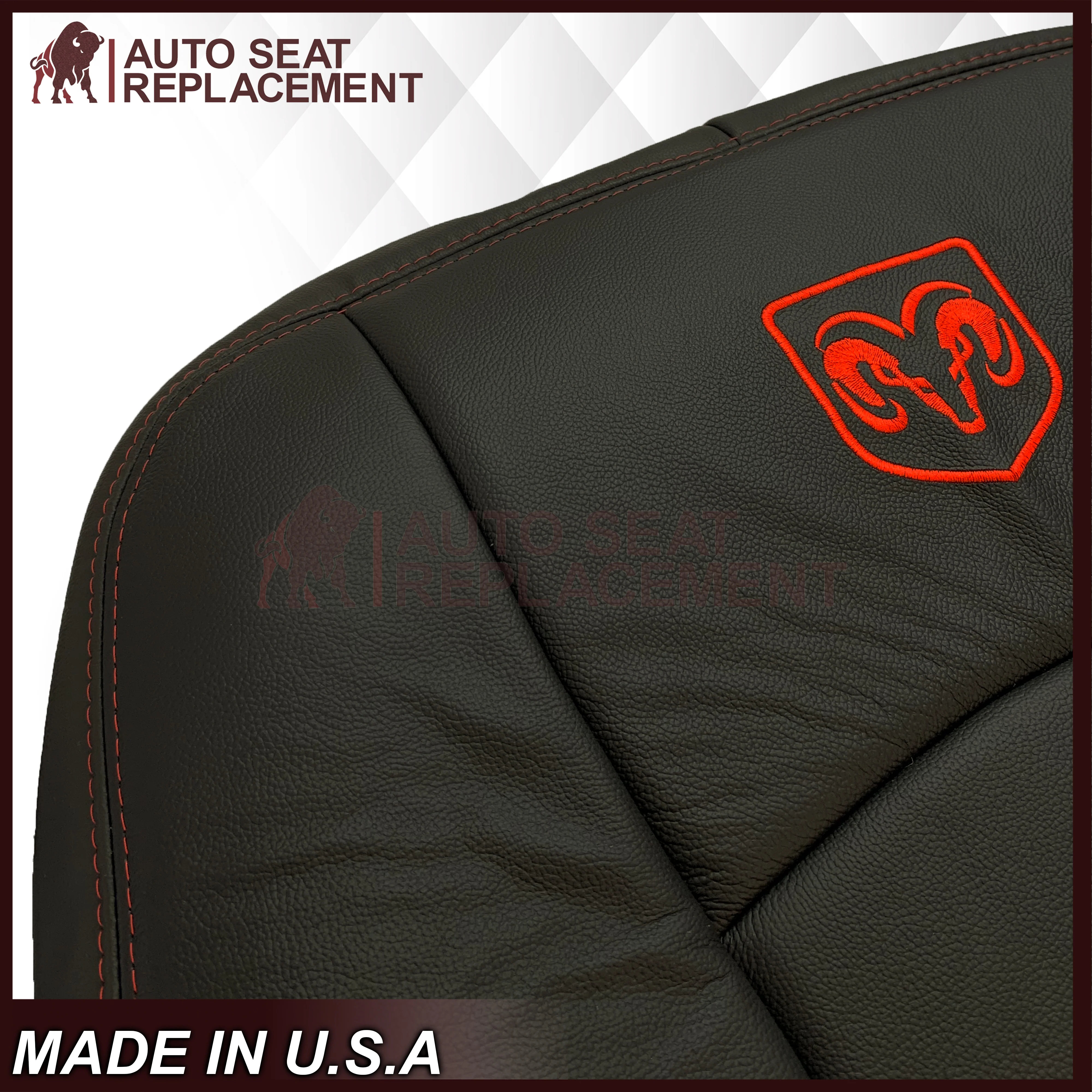 2009 - 2012 Dodge Ram 1500 2500 3500 Laramie Bottom Or Top Replacement Custom Made Seat Cover in Dark Slate (Dark Gray) With Perforated Inserts : Red Logo & Stitching - Image 11